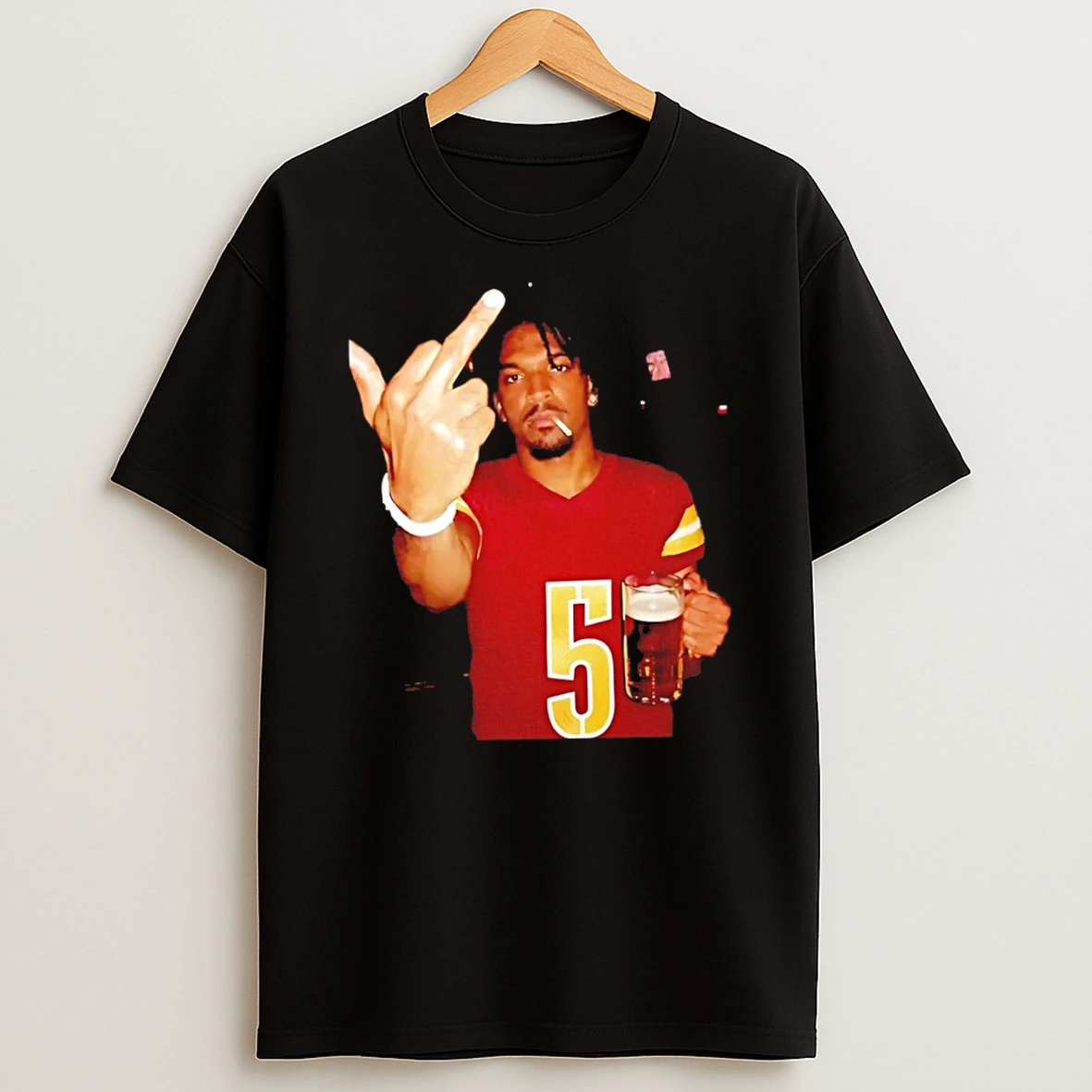 Classic Jayden Daniels Washington Commanders Moking Beer Middle Finger T Shirt
