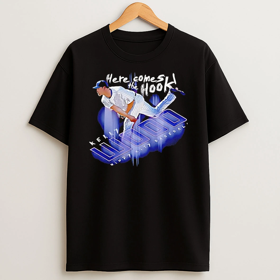 Classic Kerry Wood Chicago Cubs Windy City Baseball Here Comes The Hook T Shirt