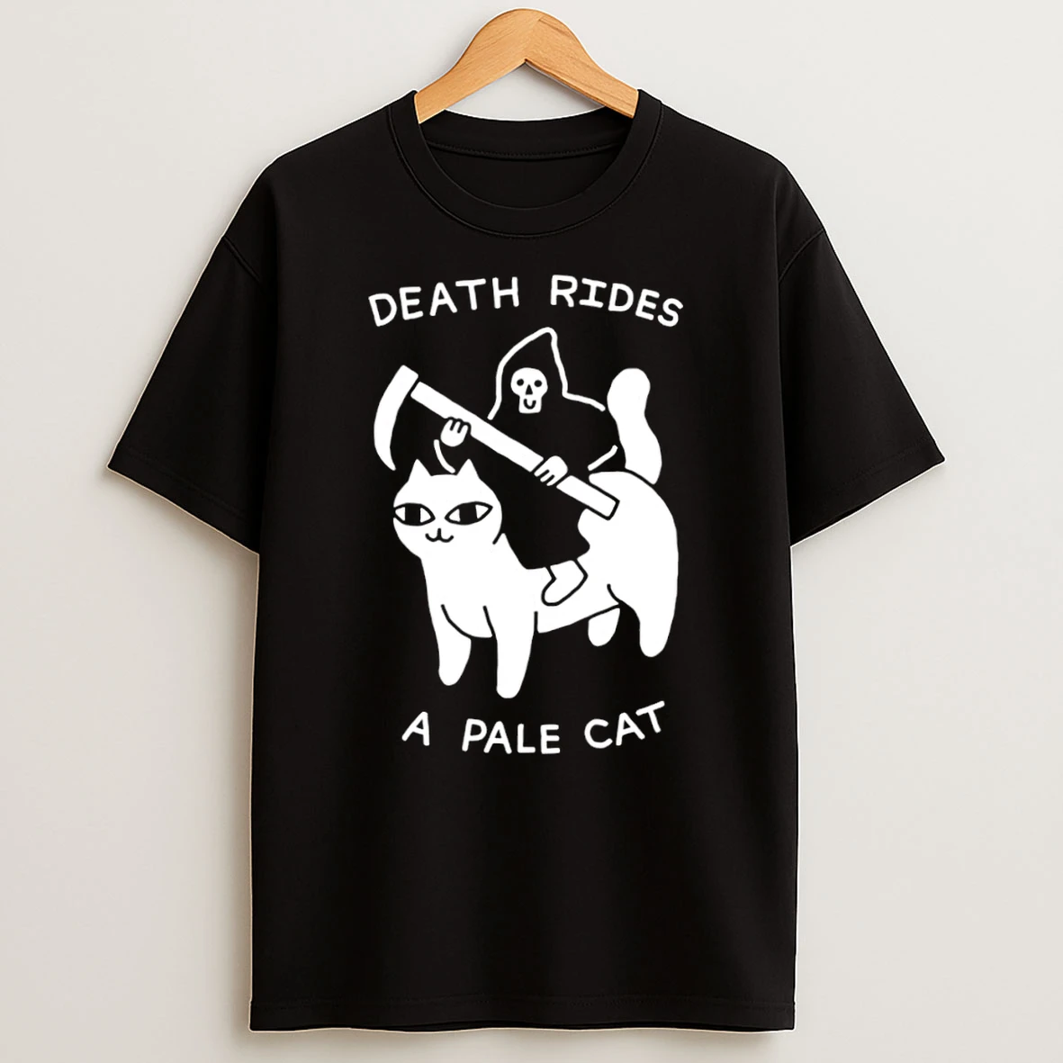 Death Rides A Pale Cat Grim Reaper Dark Humor T Shirt