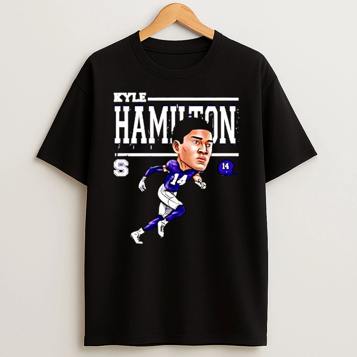 Kyle Hamilton S 14 Cartoon Caricature Player Running Purple Uniform T Shirt