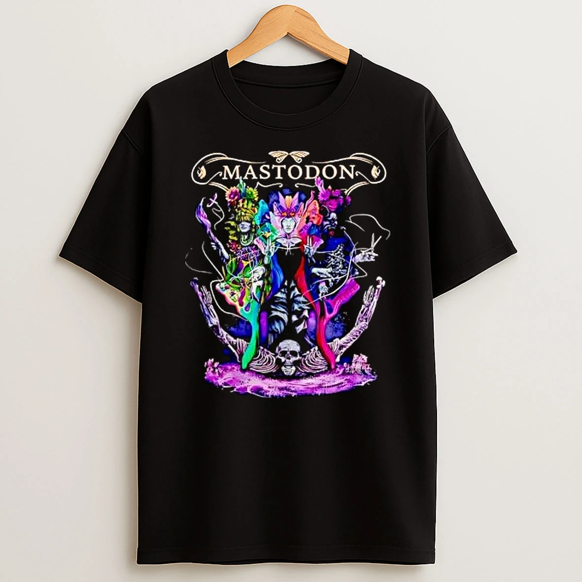 Mastodon Three Fates Thread Scissors Skull Colorful Moth Wings T Shirt