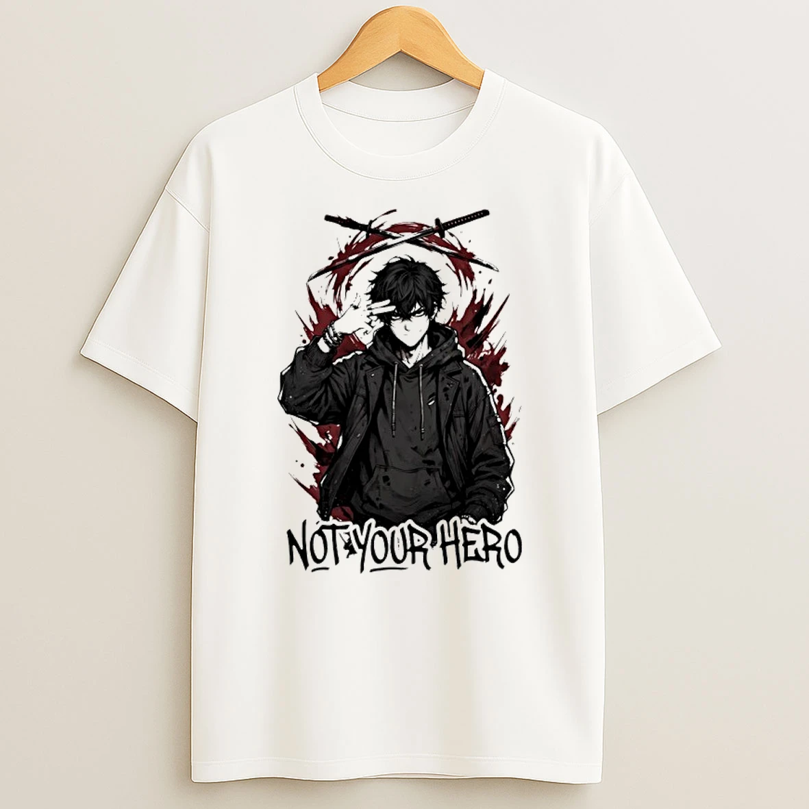 Not Your Hero Anime Boy With Katanas Manga T Shirt