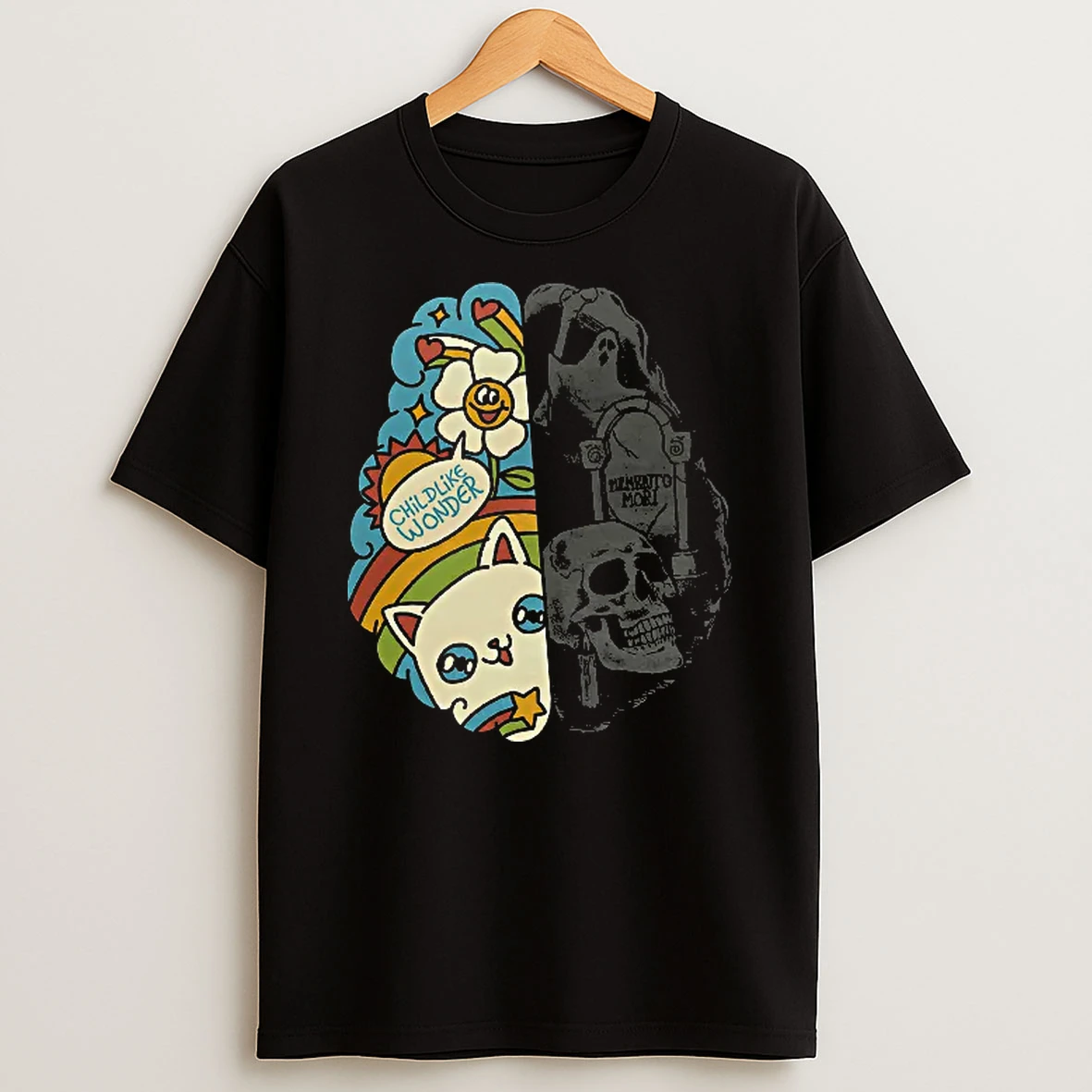 Officials Childlike Wonder Memento Mori Duality Brain Split Skull Ghost Flower Women T Shirt Sweatshirt