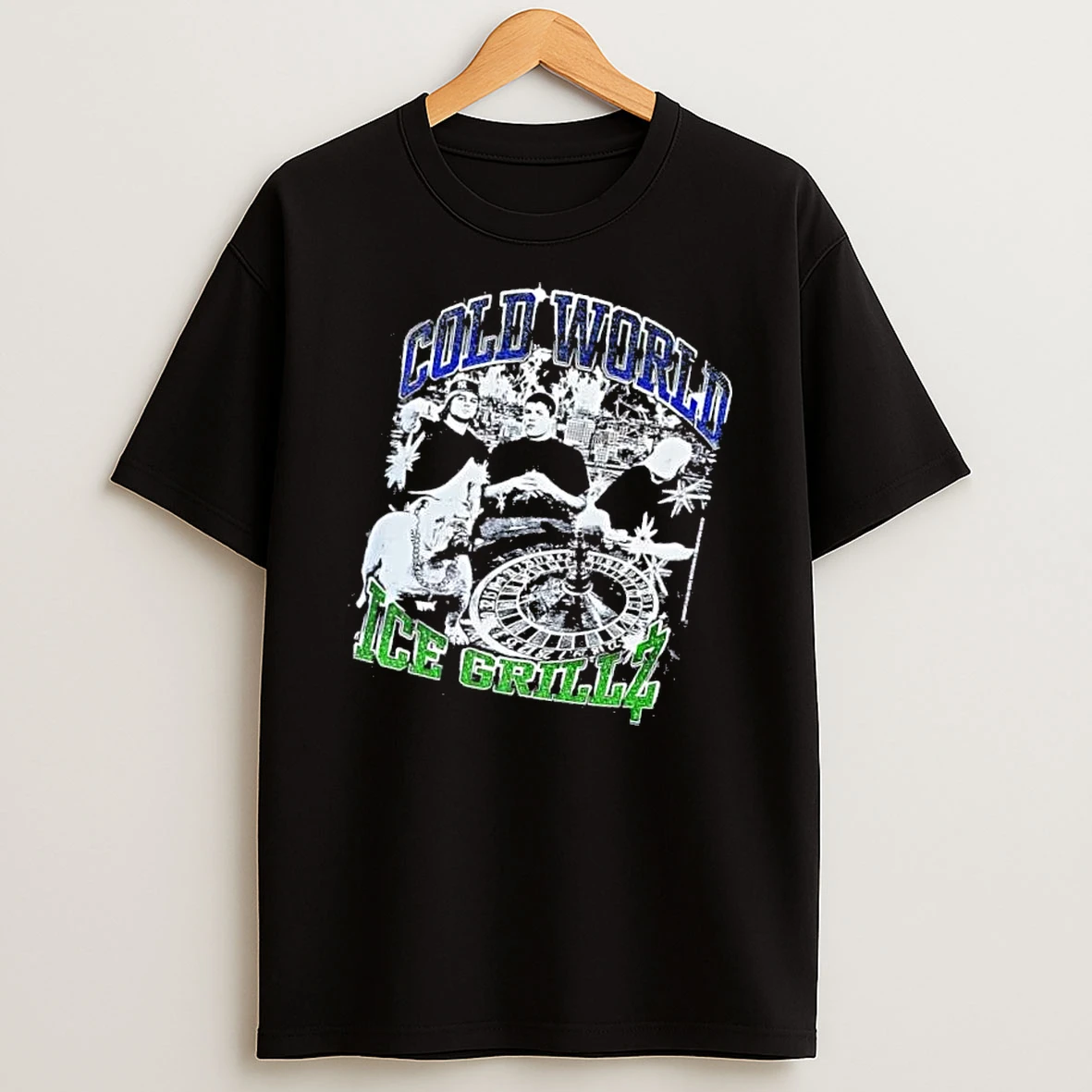 Officials Cold World Ice Grillz Band Members Casino Roulette Wheel Bulldog Halftone Mens T Shirt Sweatshirt