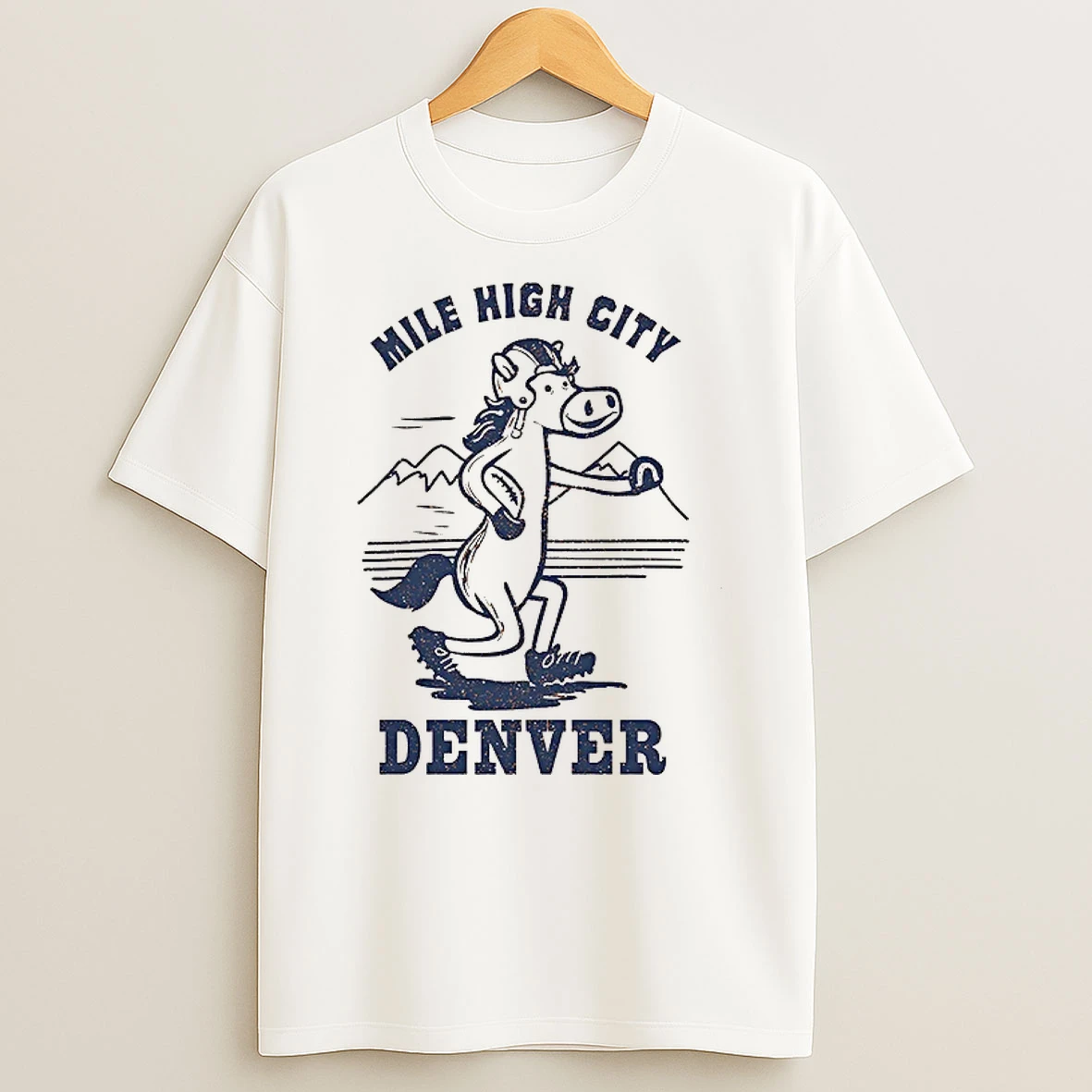 Officials Denver Broncos Mile High City Football Mascot Running Tee T Shirt Sweatshirt