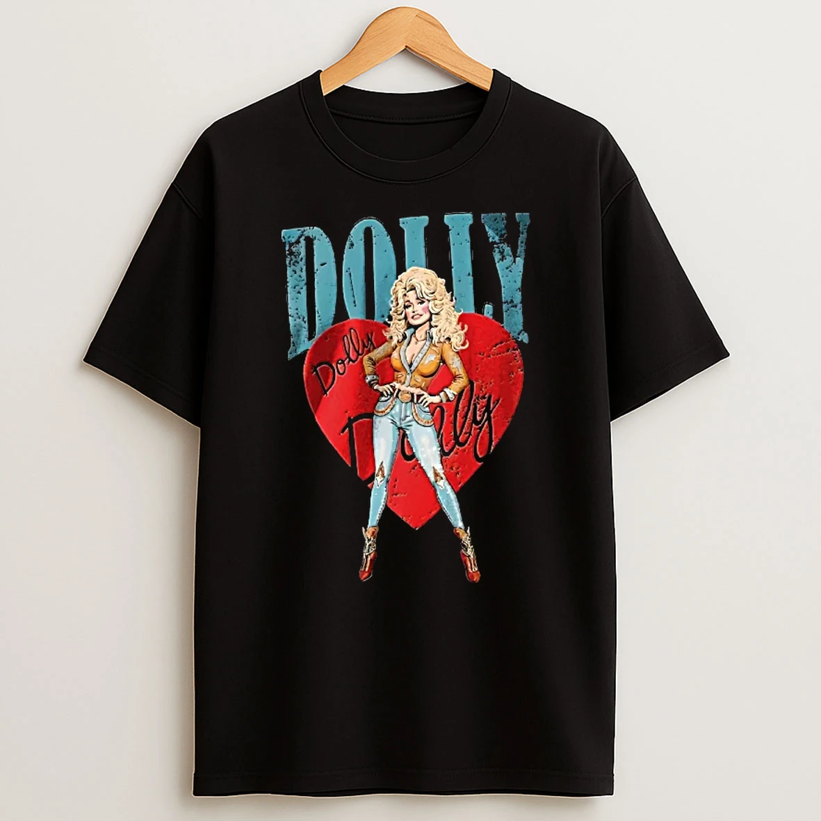Officials Dolly Parton Distressed Red Heart Blonde Cowgirl Cartoon Youth T Shirt Sweatshirt