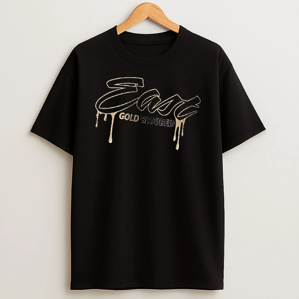 Officials East Gold Blooded Metallic Dripping Cursive Script Typography Drips Men T Shirt Sweatshirt