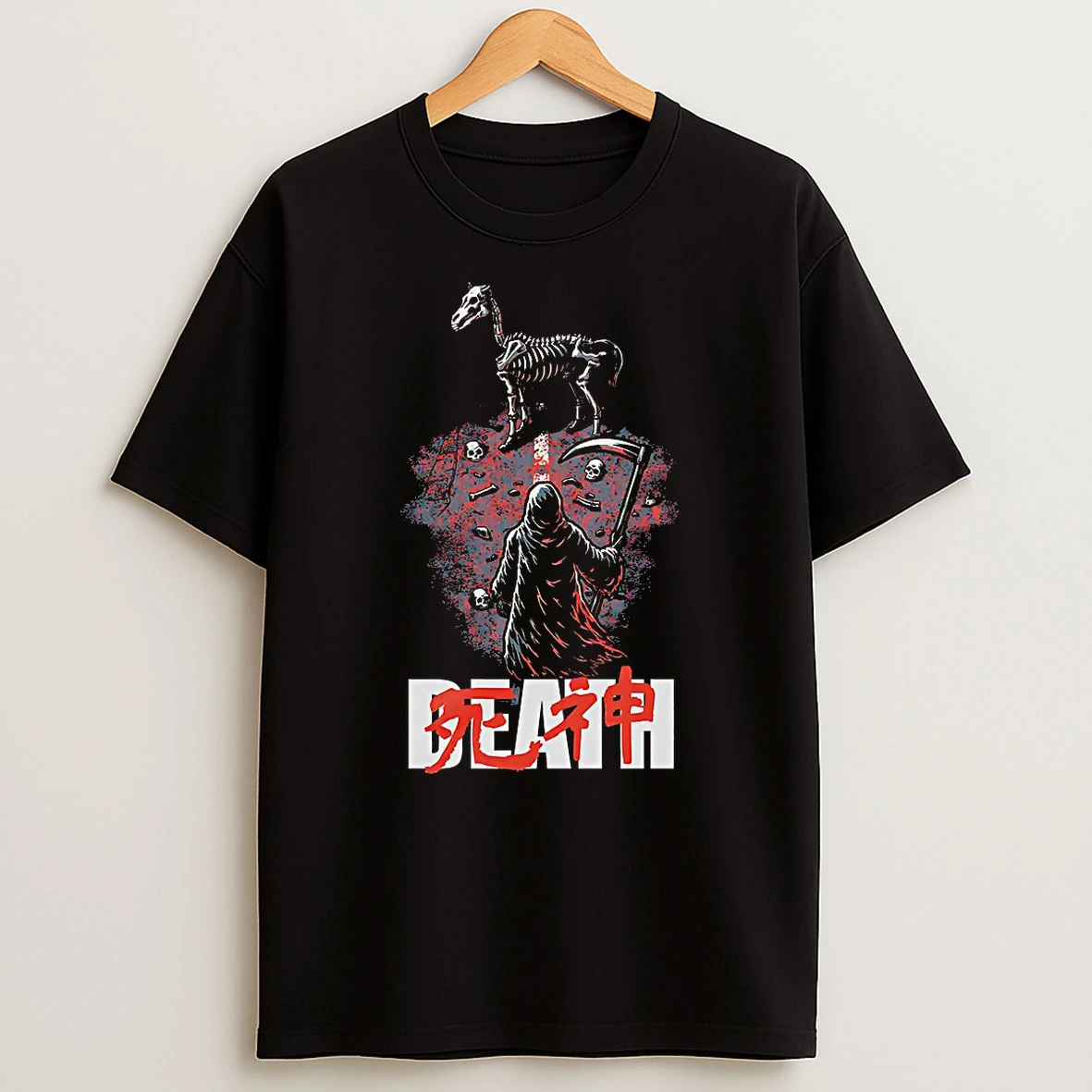 Officials Grim Reaper Death Horse Shinigami Skull Skeleton Kanji Tank Top T Shirt Sweatshirt