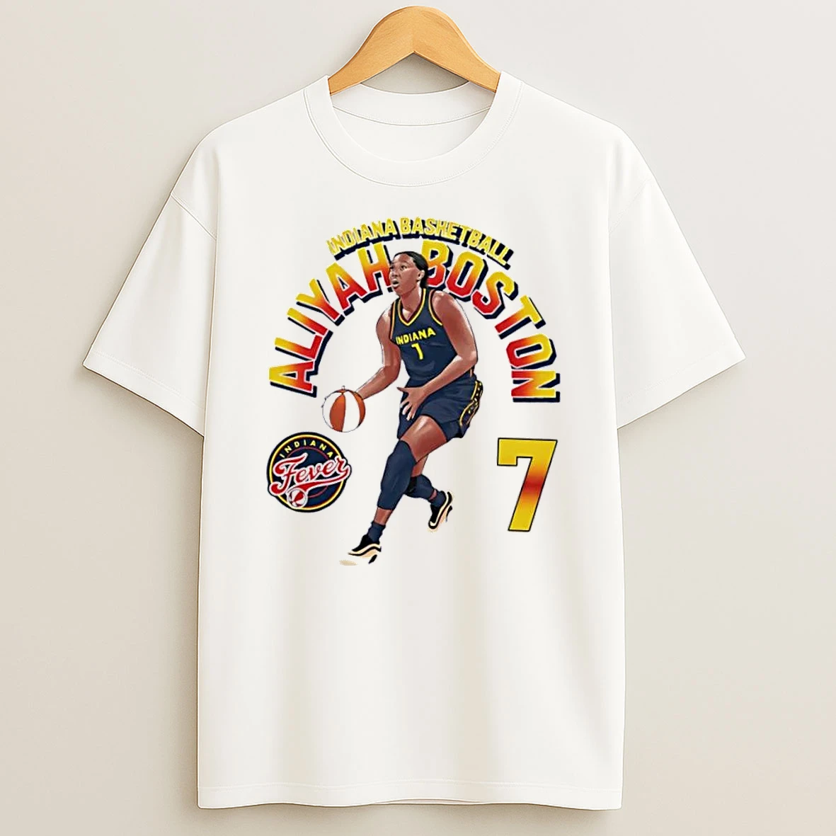 Officials Indiana Fever Wnba Basketball Aliyah Boston 7 Player Illustration Dribbling White Womens Premium T Shirt Sweatshirt Hoodie