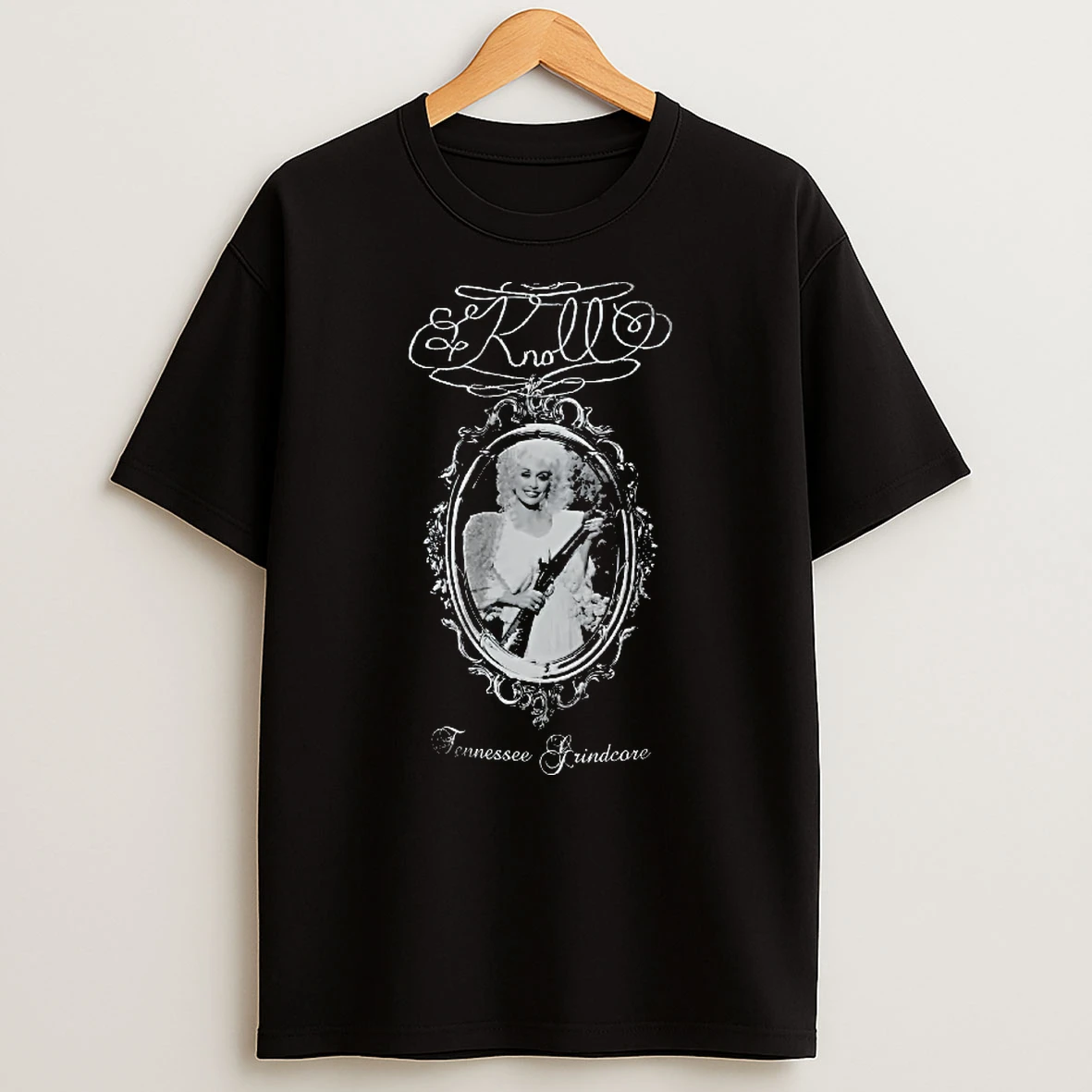 Officials Knoll Tennessee Grindcore Dolly Parton Holding Rifle Ornate Oval Frame Portrait Youth T Shirt Sweatshirt