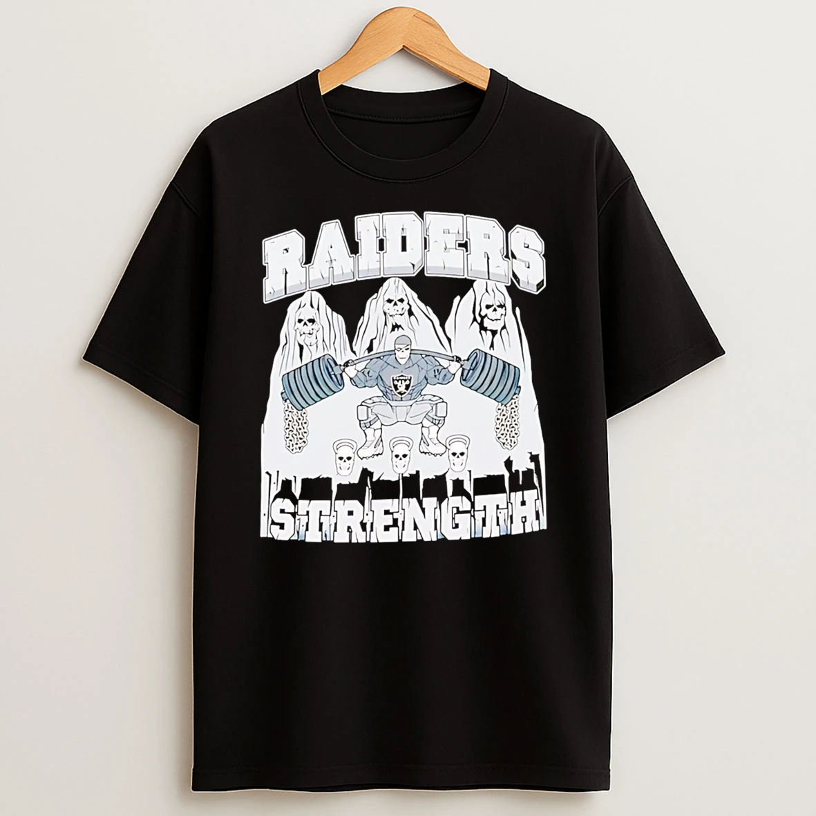 Officials Las Vegas Raiders Strength Skull Weightlifter Premium T Shirt Sweatshirt Hoodie