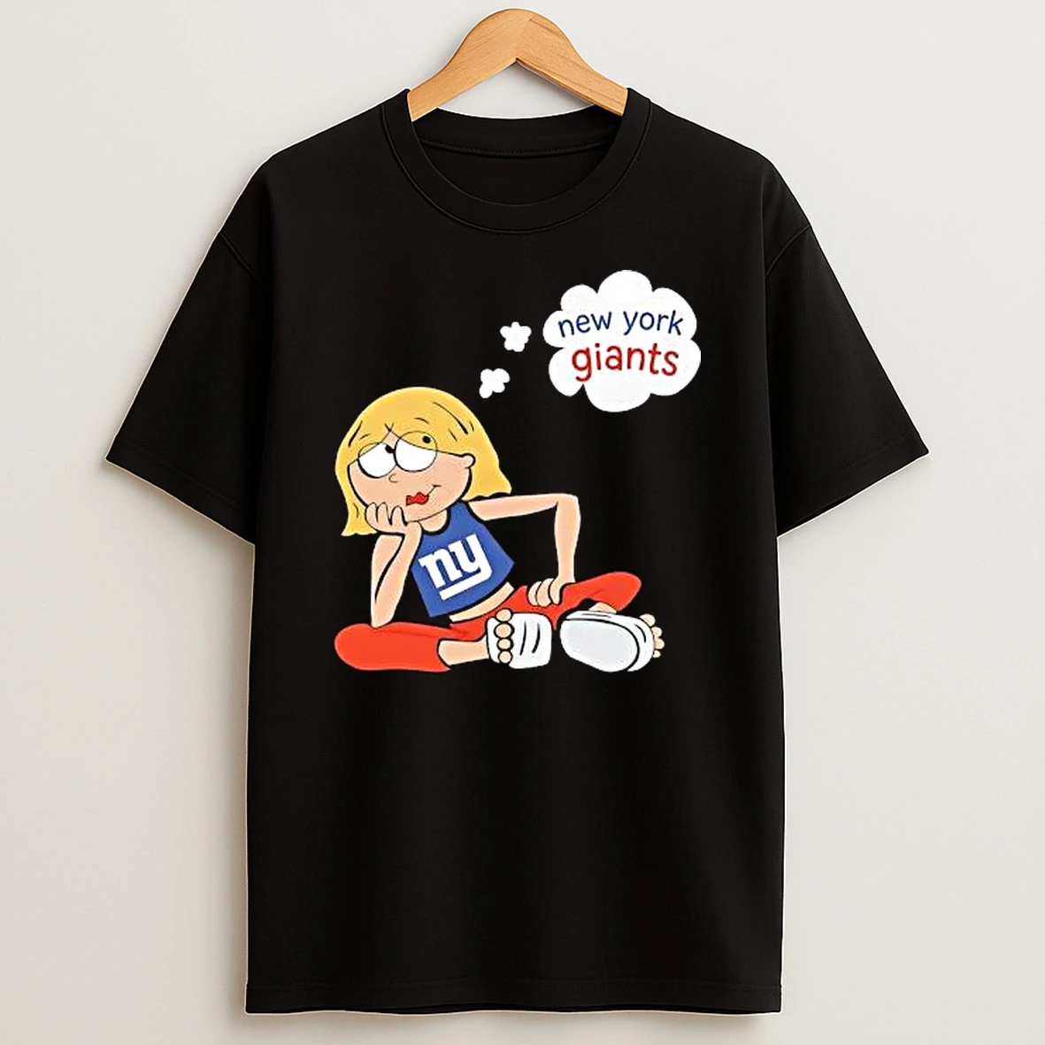 Officials New York Giants Nfl Cartoon Blonde Girl Sitting Daydreaming Thought Bubble T Shirt Sweatshirt