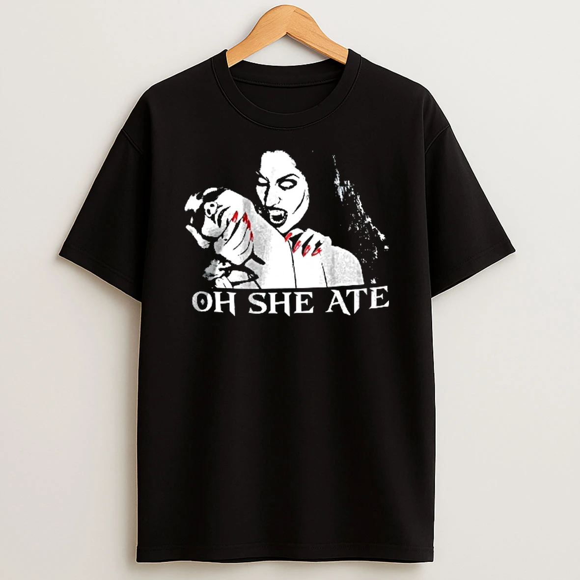 Officials Oh She Ate Female Vampire Biting Neck Red Nails Stencil Youth T Shirt Sweatshirt