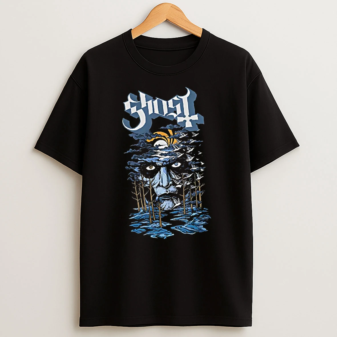Officials Papa Emeritus Ghost Face In Forest With Moon And Birds T Shirt Sweatshirt