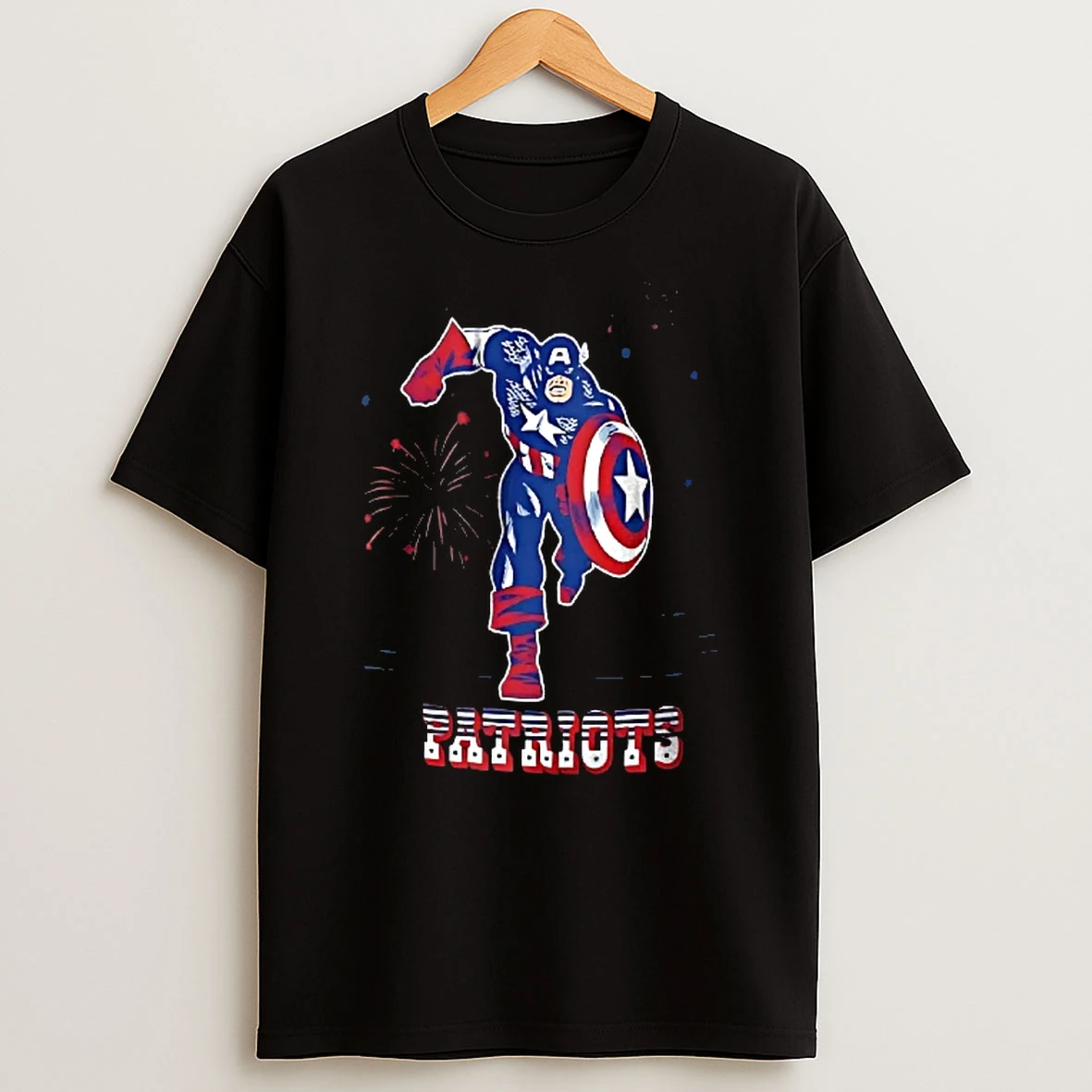 Officials Patriots Captain America Running Shield Fireworks Cartoon Youth T Shirt Sweatshirt