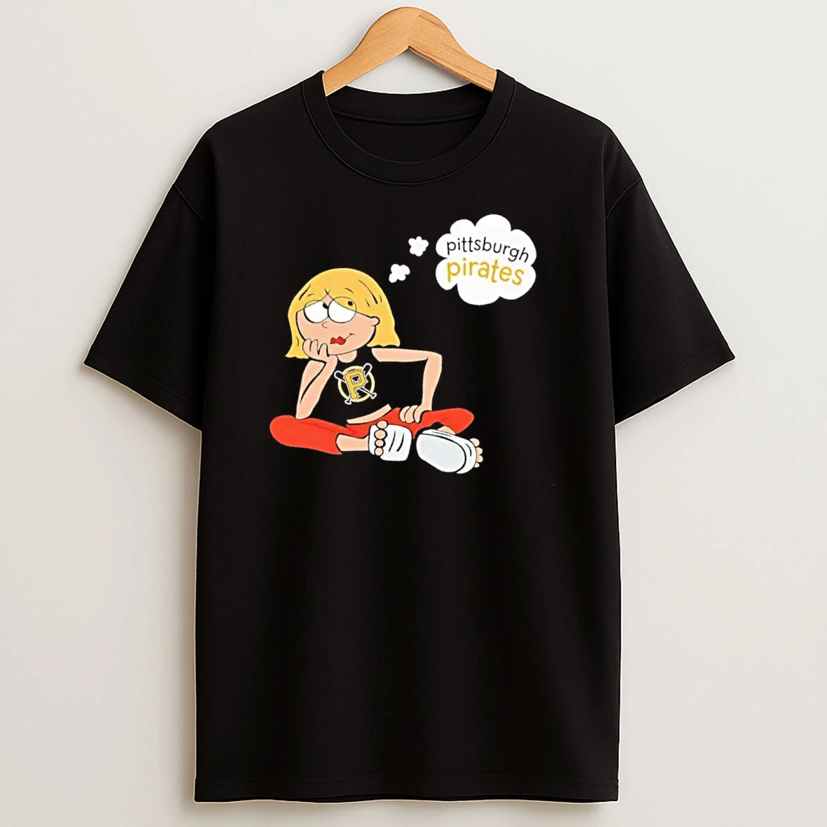 Officials Pittsburgh Pirates Mlb Cartoon Blonde Girl Sitting Thought Bubble Mens T Shirt Sweatshirt
