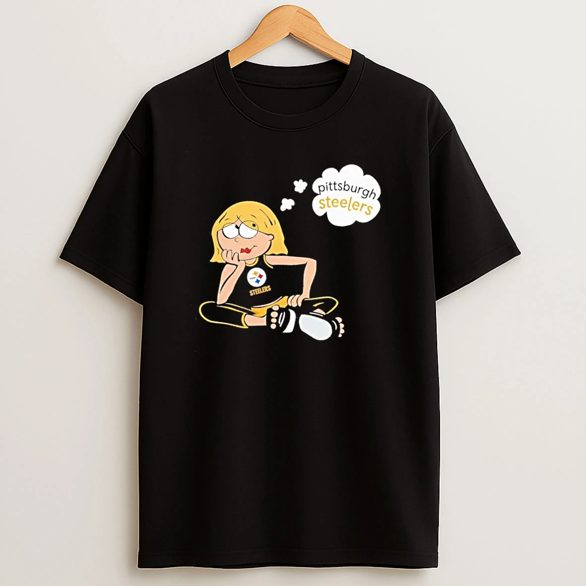 Officials Pittsburgh Steelers Nfl Blonde Cartoon Girl Daydreaming Thought Bubble Mens T Shirt Sweatshirt