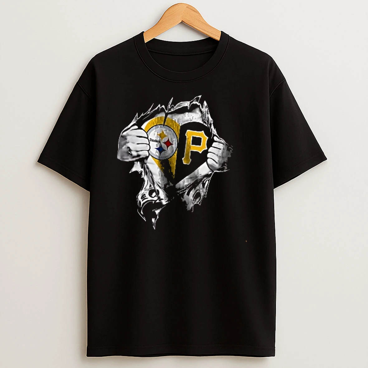 Officials Pittsburgh Steelers Nfl Pirates Mlb Hands Ripping Chest Revealing Heart Logo Men T Shirt Sweatshirt