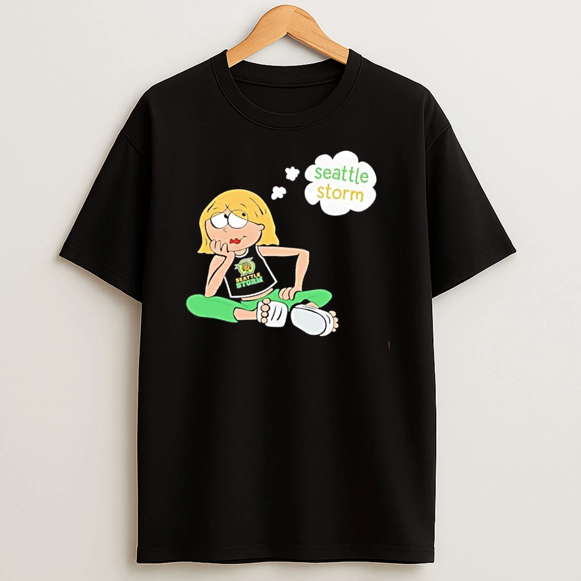 Officials Premium Seattle Storm Wnba Cartoon Blonde Girl Daydreaming Sitting Cross Legged Mens T Shirt Sweatshirt