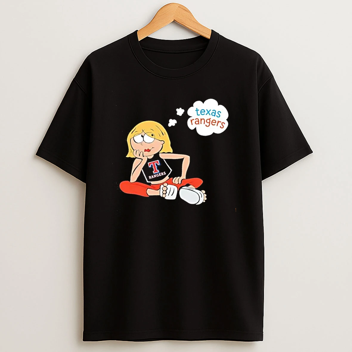 Officials Premium Texas Rangers Mlb Cartoon Blonde Girl Sitting Daydreaming Mens T Shirt Sweatshirt