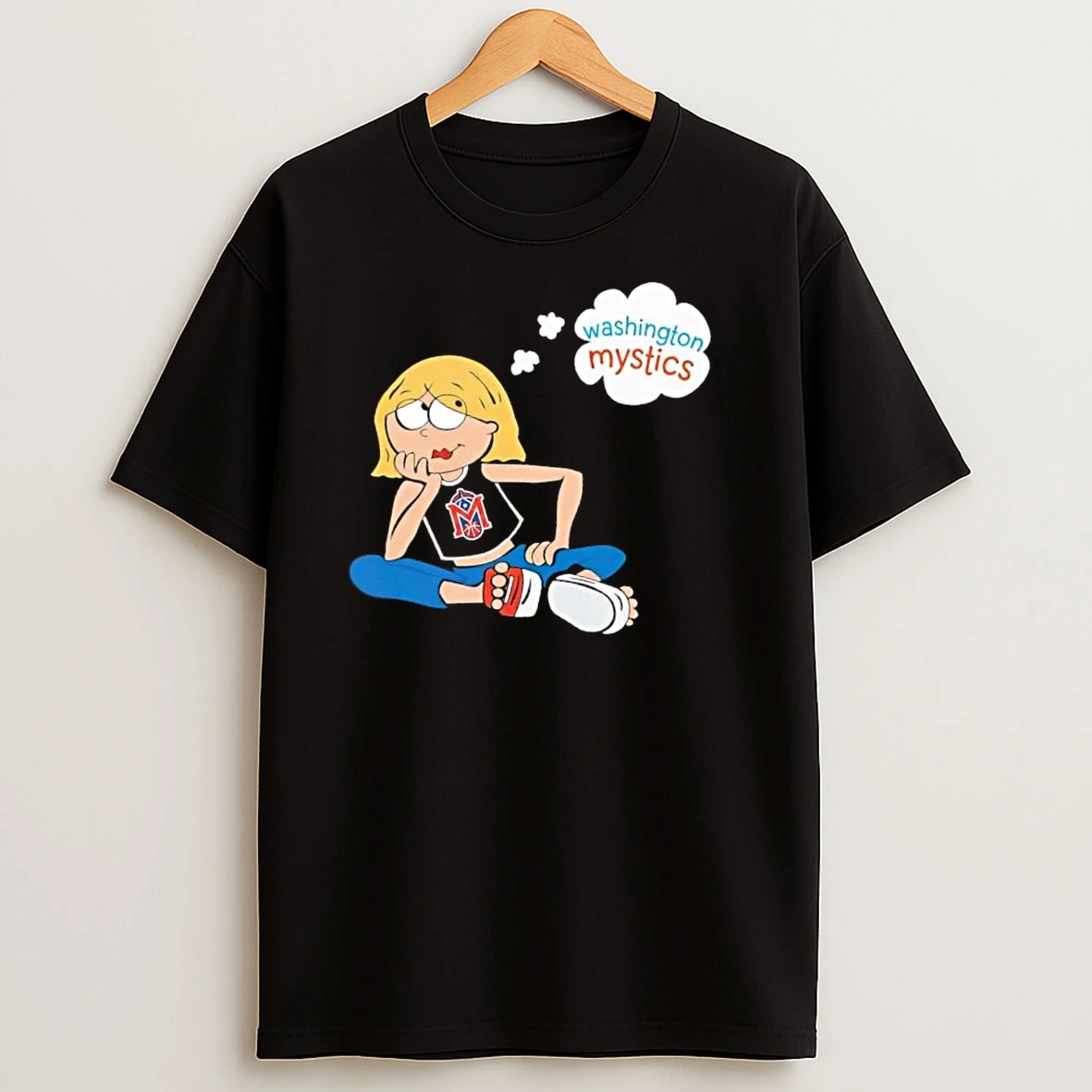 Officials Premium Washington Mystics Wnba Cartoon Blonde Girl Daydreaming Sitting Mens T Shirt Sweatshirt