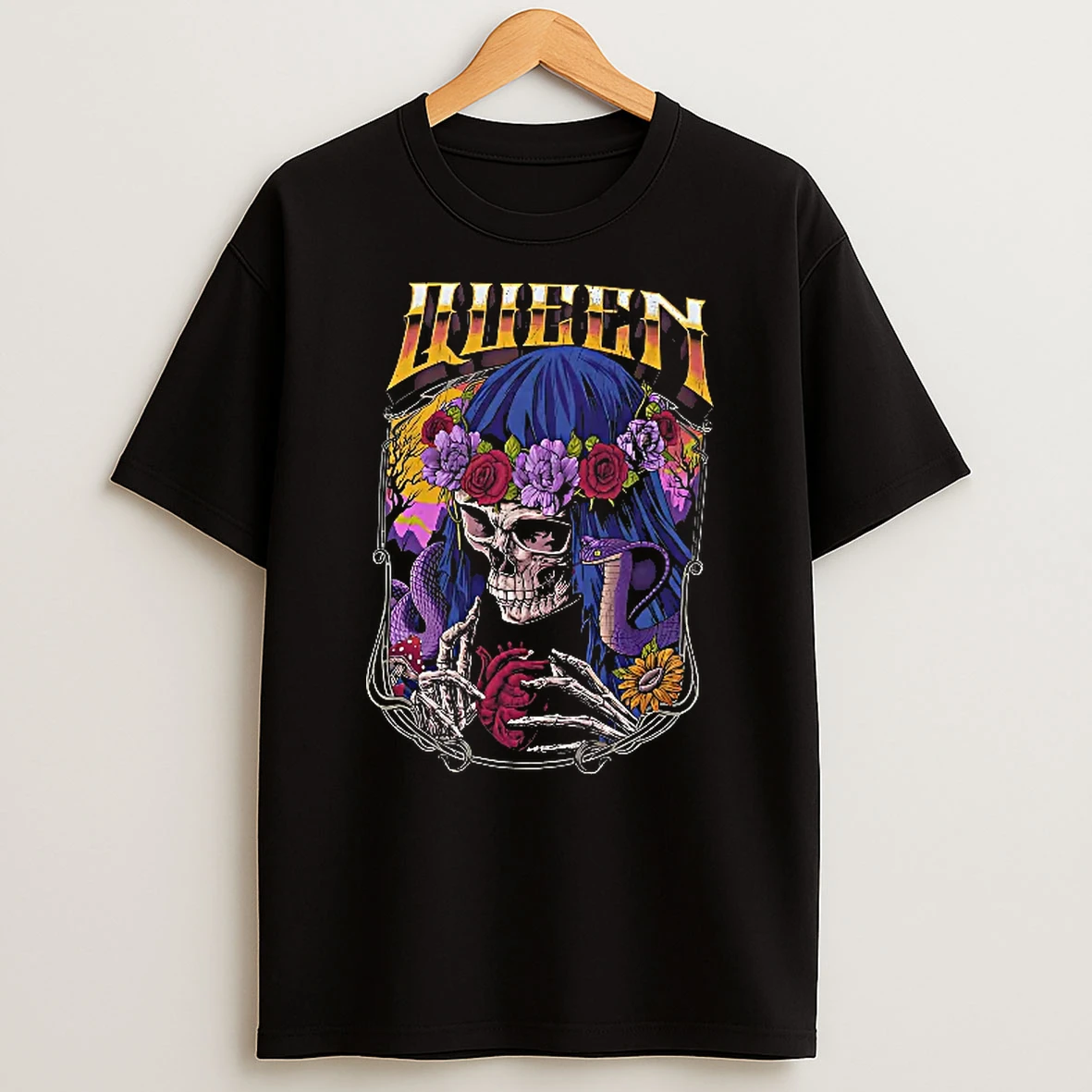 Officials Queen Skull With Flowers And Cobra Snake T Shirt Sweatshirt