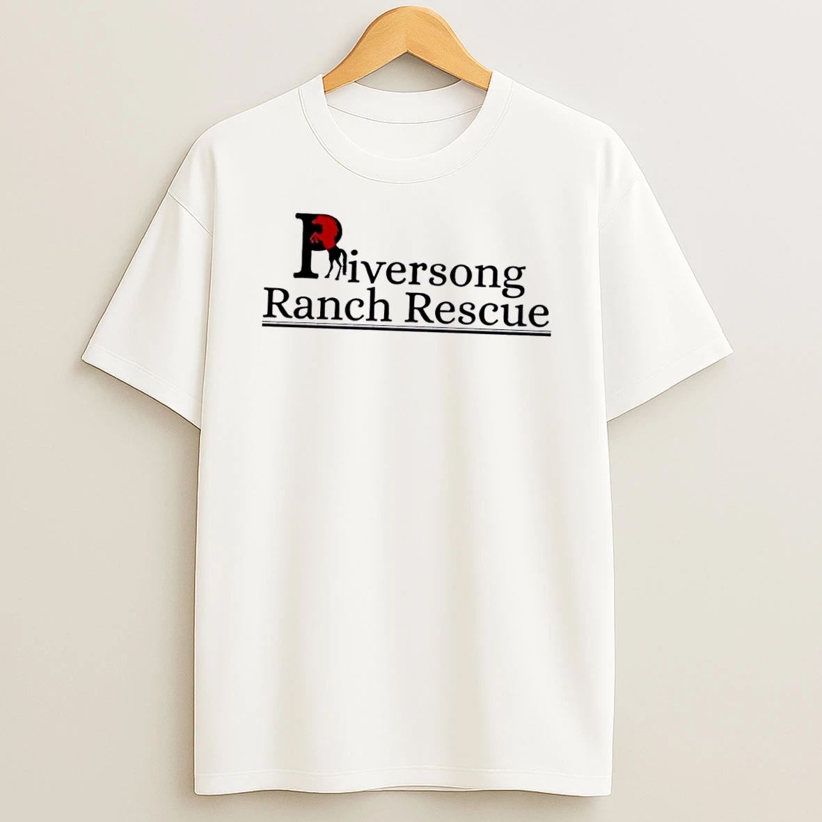 Officials Riversong Ranch Rescue Red And Black Rearing Horse Silhouette White Womens T Shirt Sweatshirt