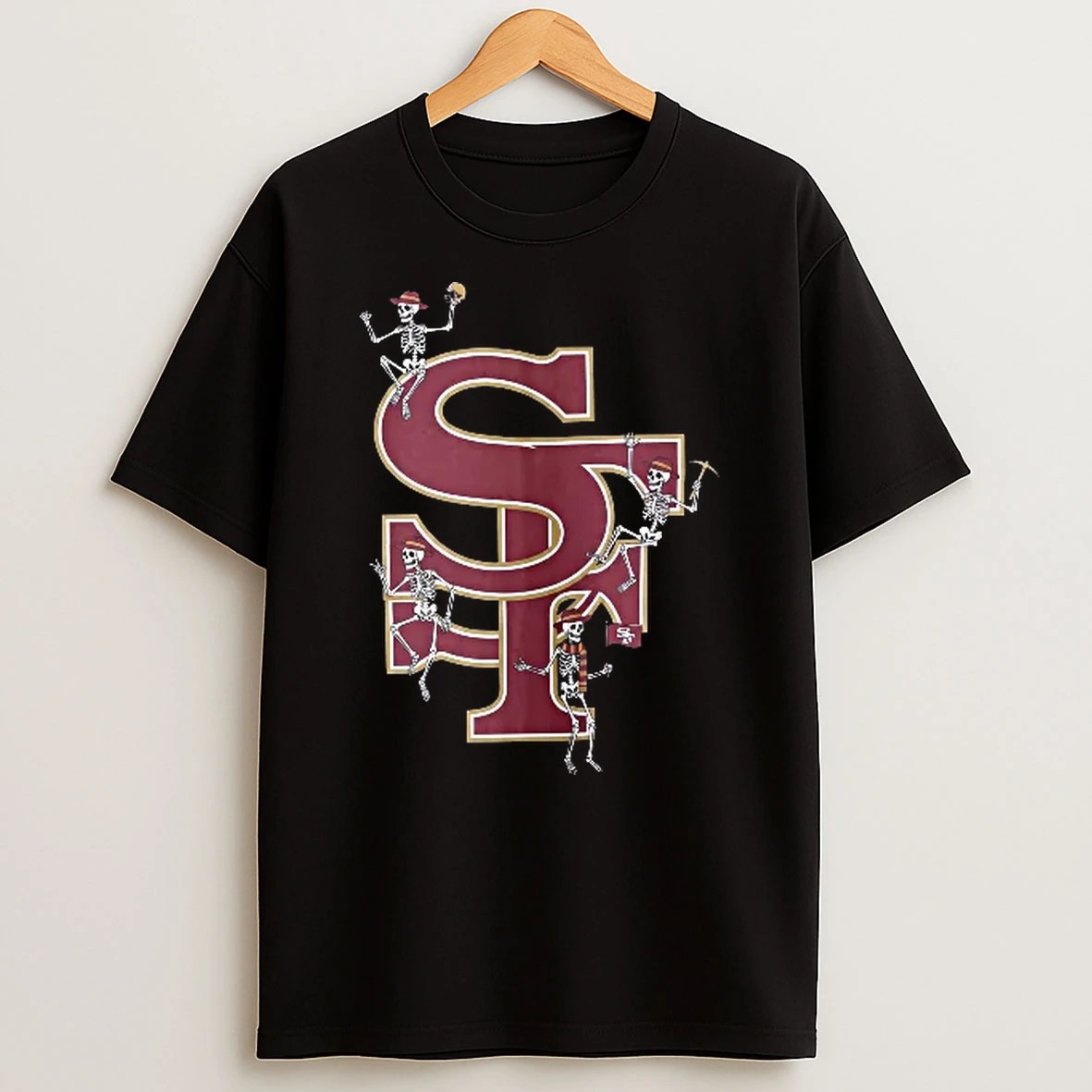 Officials San Francisco 49ers Nfl Cartoon Skeletons Logo Football T Shirt Sweatshirt