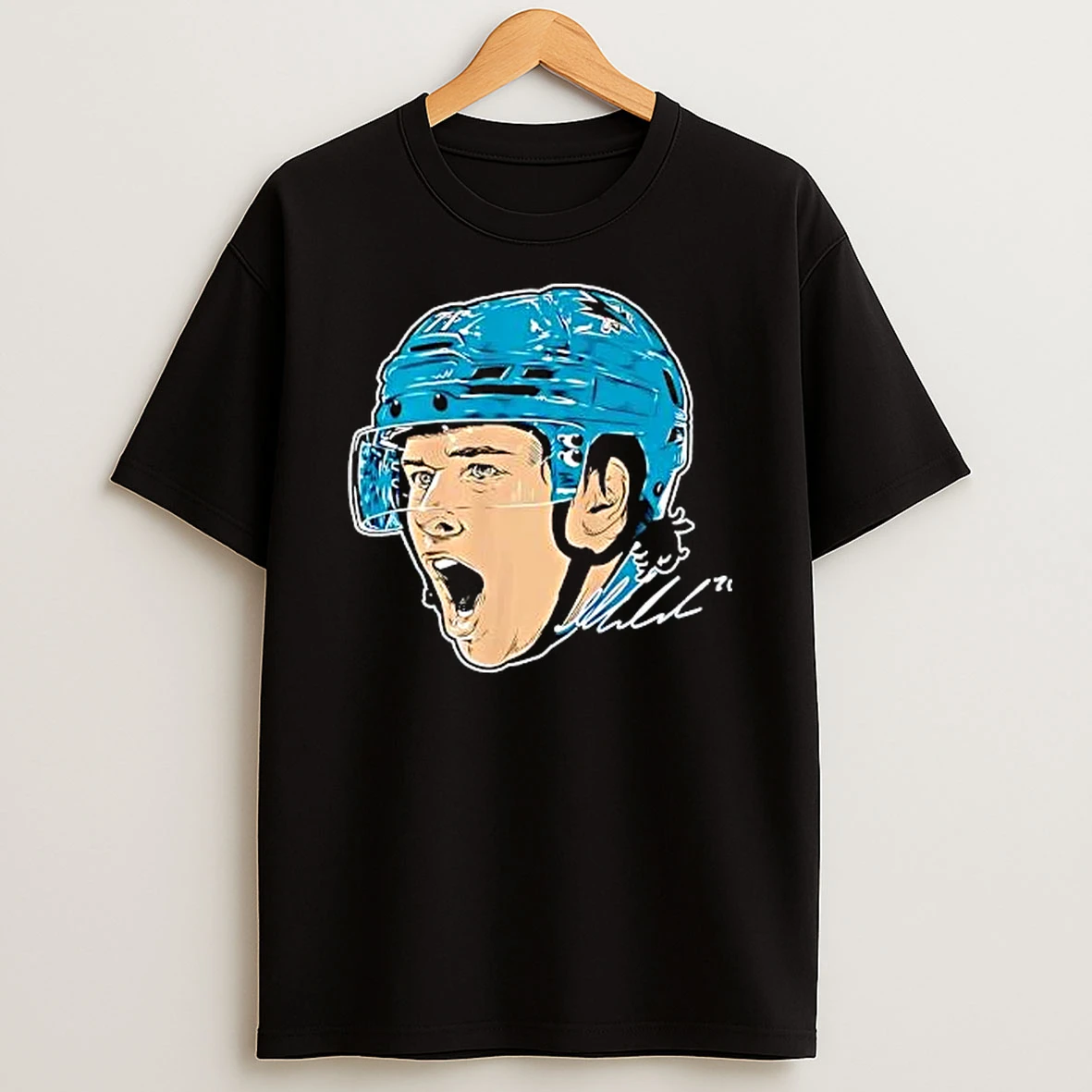 Officials San Jose Sharks Nhl 71 Yelling Hockey Player Helmet Caricature T Shirt Sweatshirt