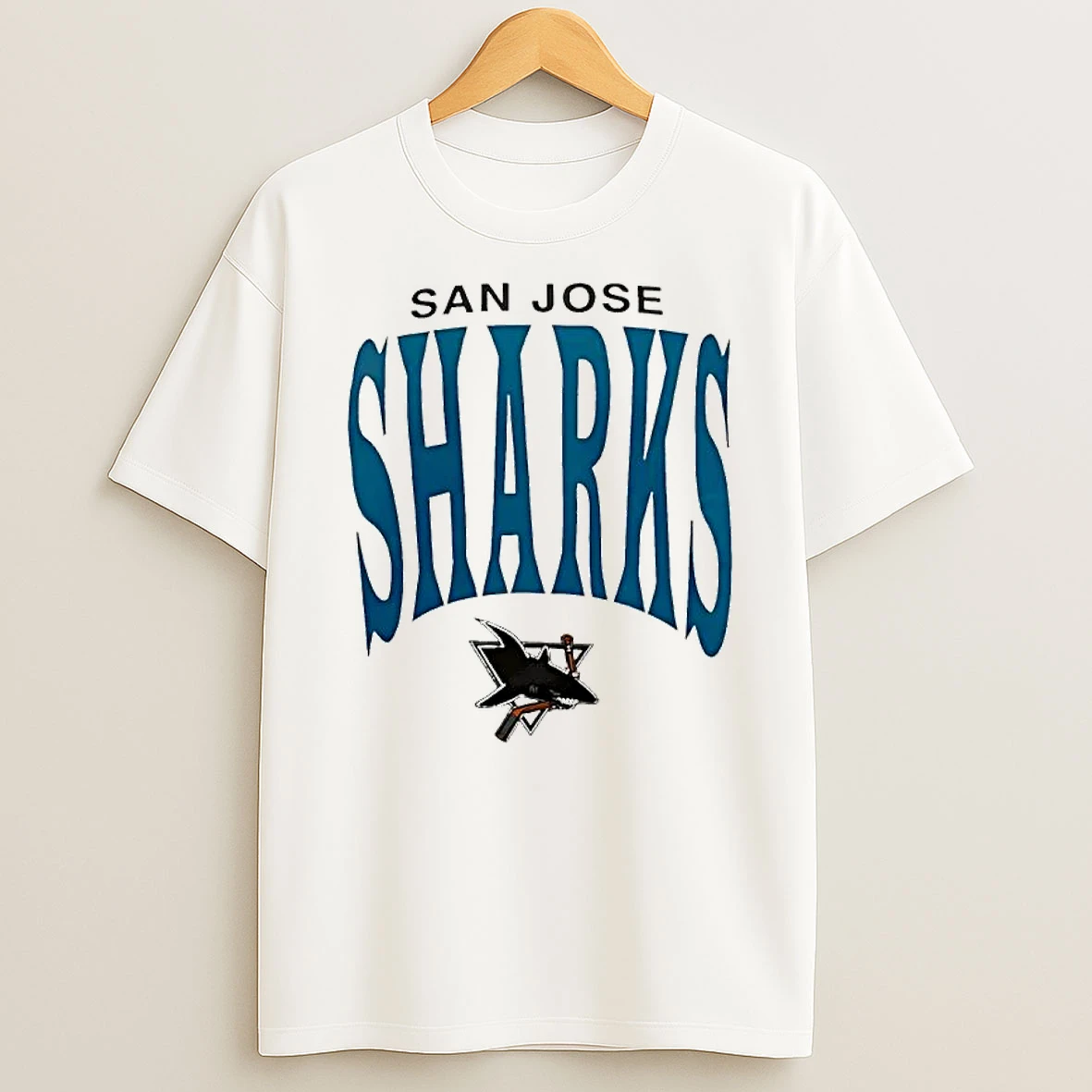 Officials San Jose Sharks Nhl Stretched Teal Typography Triangle Logo Premium T Shirt Sweatshirt Hoodie