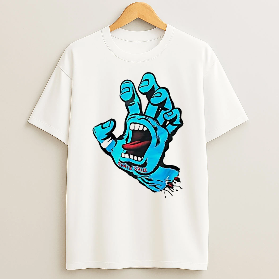 Officials Santa Cruz Blue Screaming Hand Open Mouth Tongue Cartoon T Shirt Sweatshirt