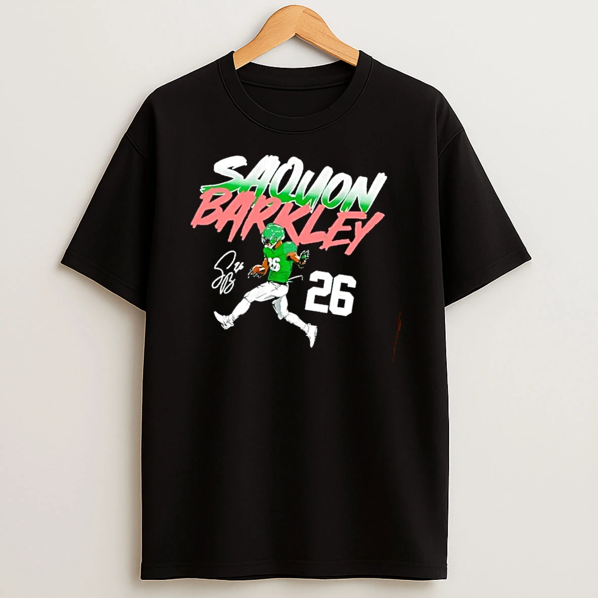 Officials Saquon Barkley 26 Running Football Player Signature Halftone Typography Mens Premium T Shirt Sweatshirt Hoodie