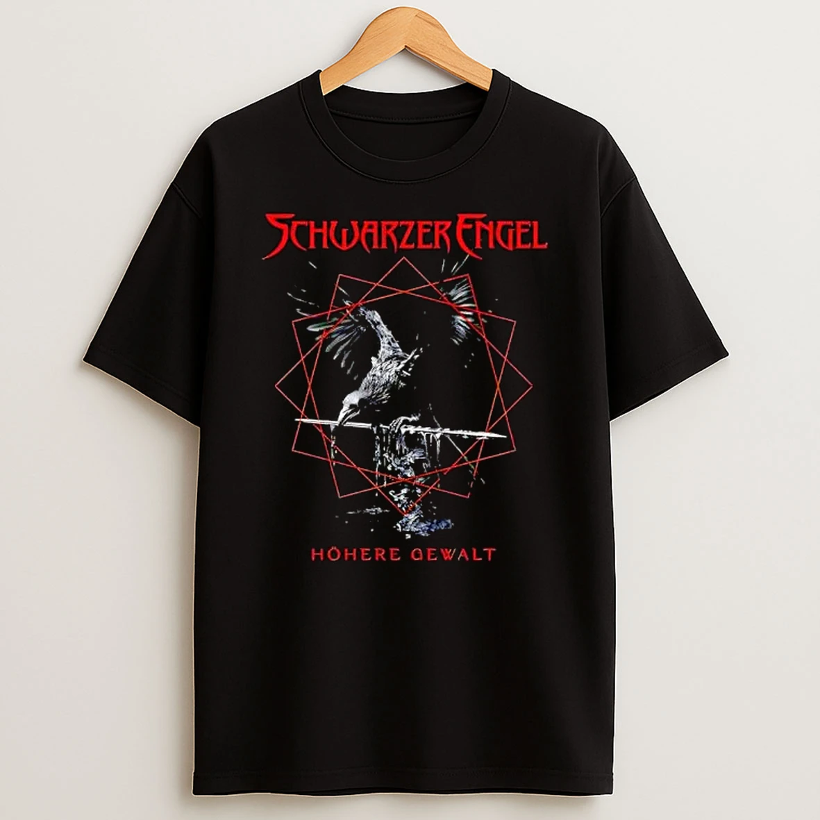 Officials Schwarzer Engel Hohere Gewalt Black Raven Holding Sword Red Geometric Star T Shirt Sweatshirt