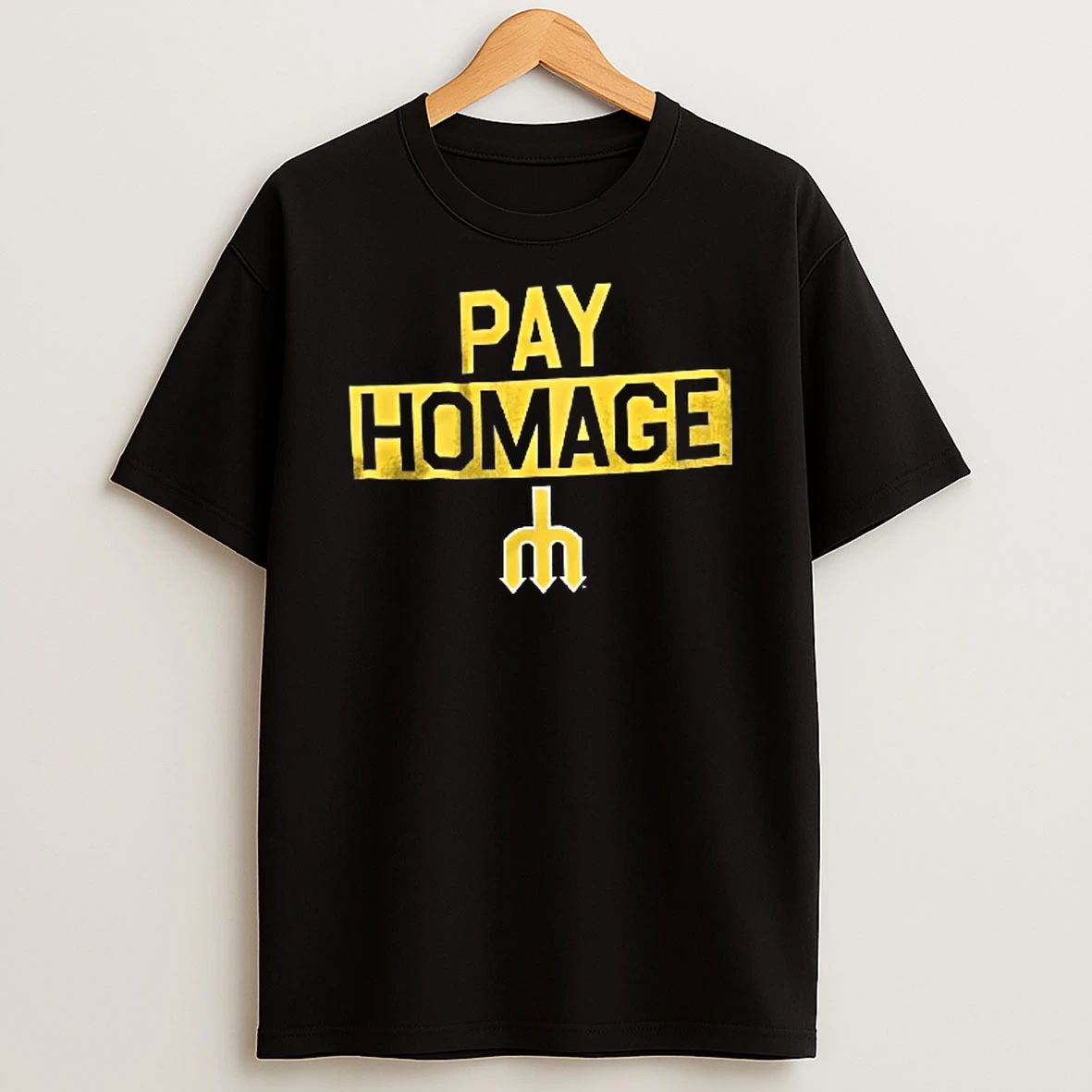 Officials Seattle Mariners Mlb Pay Homage Yellow Block Letters Classic Trident Logo Youth T Shirt Sweatshirt