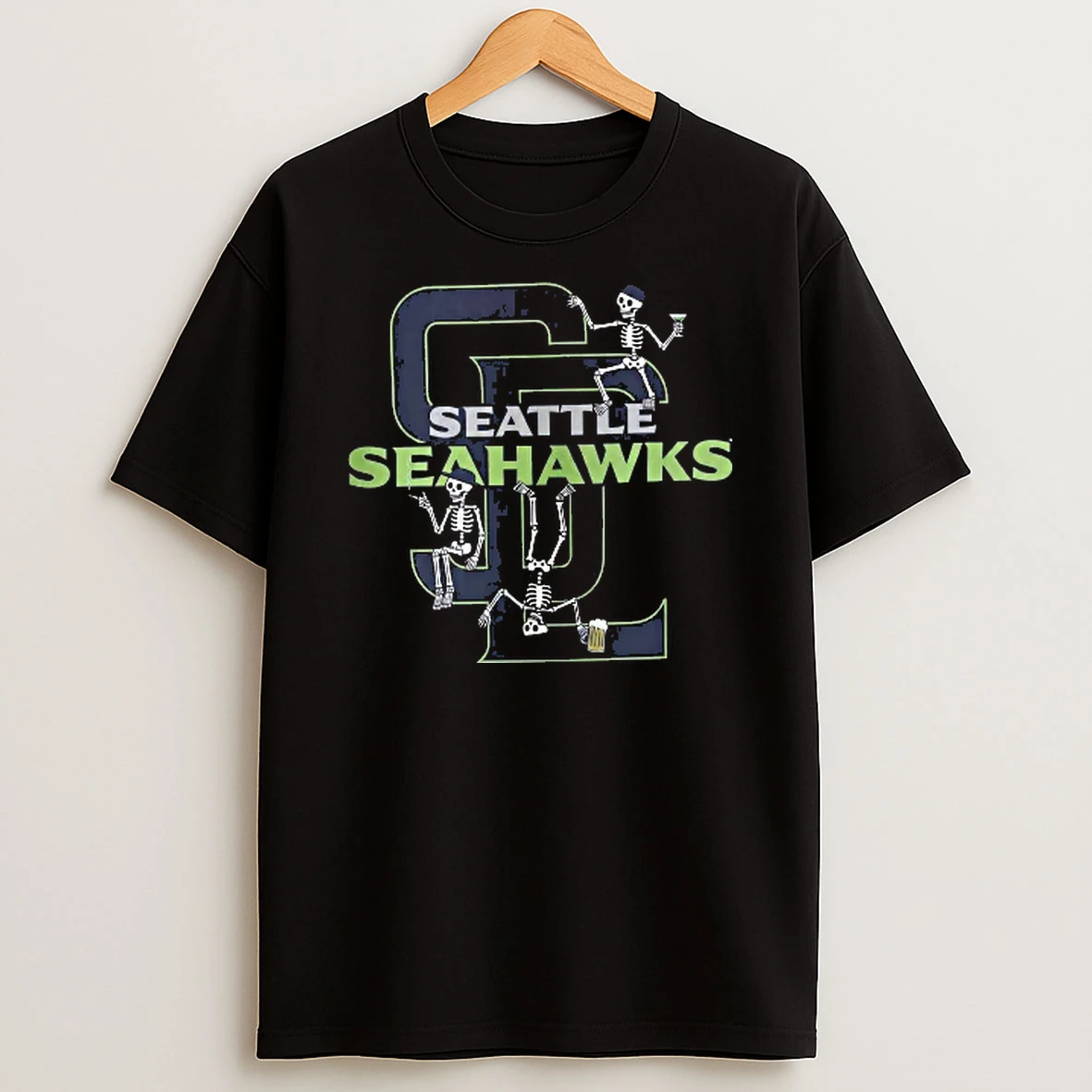 Officials Seattle Seahawks Nfl Cartoon Skeletons Drinking Beer T Shirt Sweatshirt