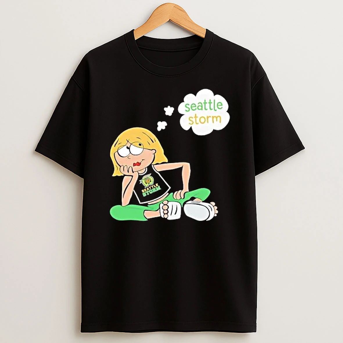 Officials Seattle Storm Wnba Cartoon Blonde Girl Daydreaming Sitting Cross Legged T Shirt Sweatshirt