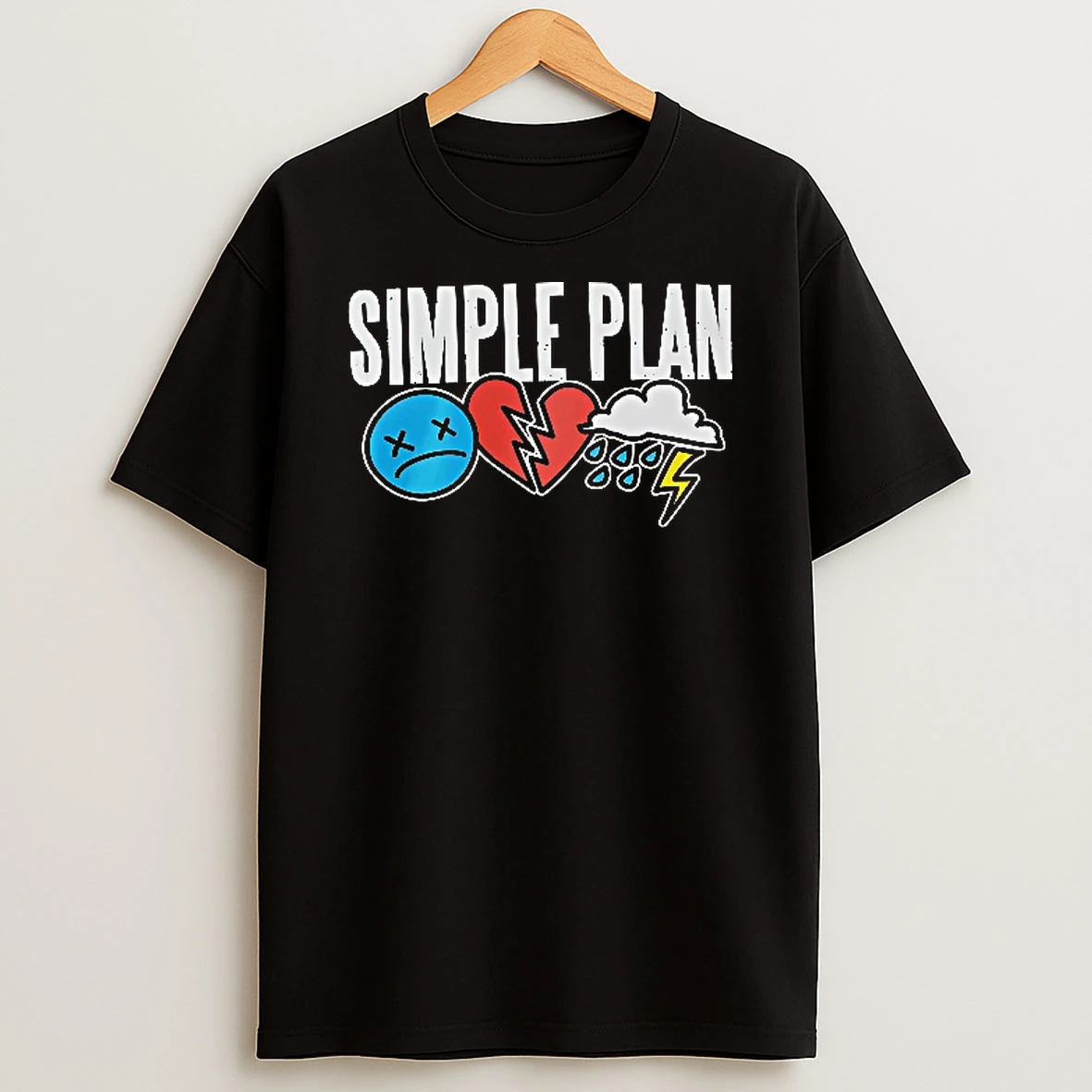 Officials Simple Plan Distressed Sad Face Broken Heart Storm Cloud Lightning Youth T Shirt Sweatshirt