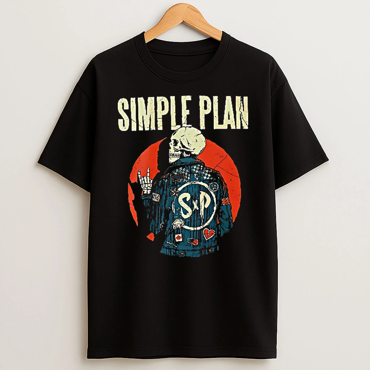 Officials Simple Plan Just A Kid 1999 Skeleton Rock Sign Denim Jacket Distressed Youth T Shirt Sweatshirt