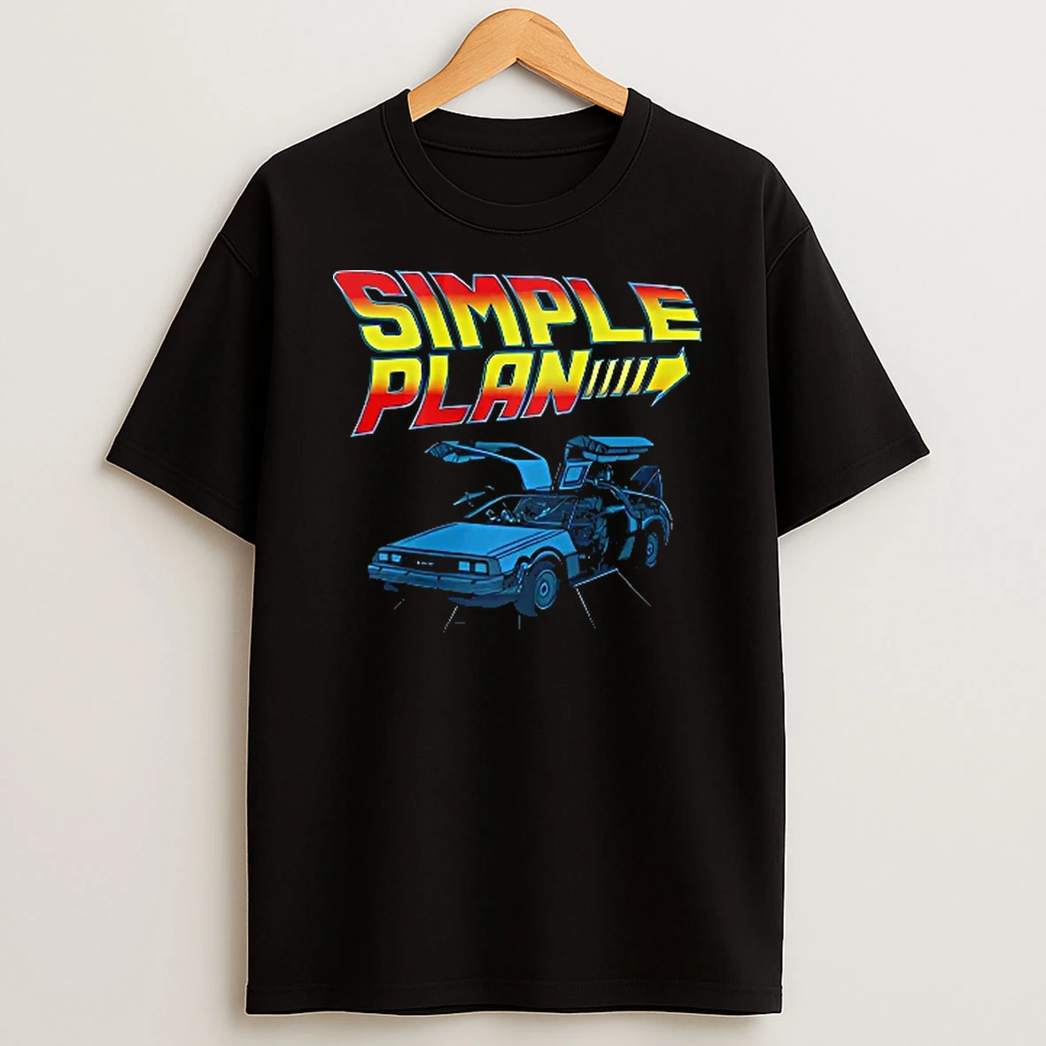 Officials Simple Plan Retro Sci Fi Delorean Time Machine Open Doors Grid Youth T Shirt Sweatshirt