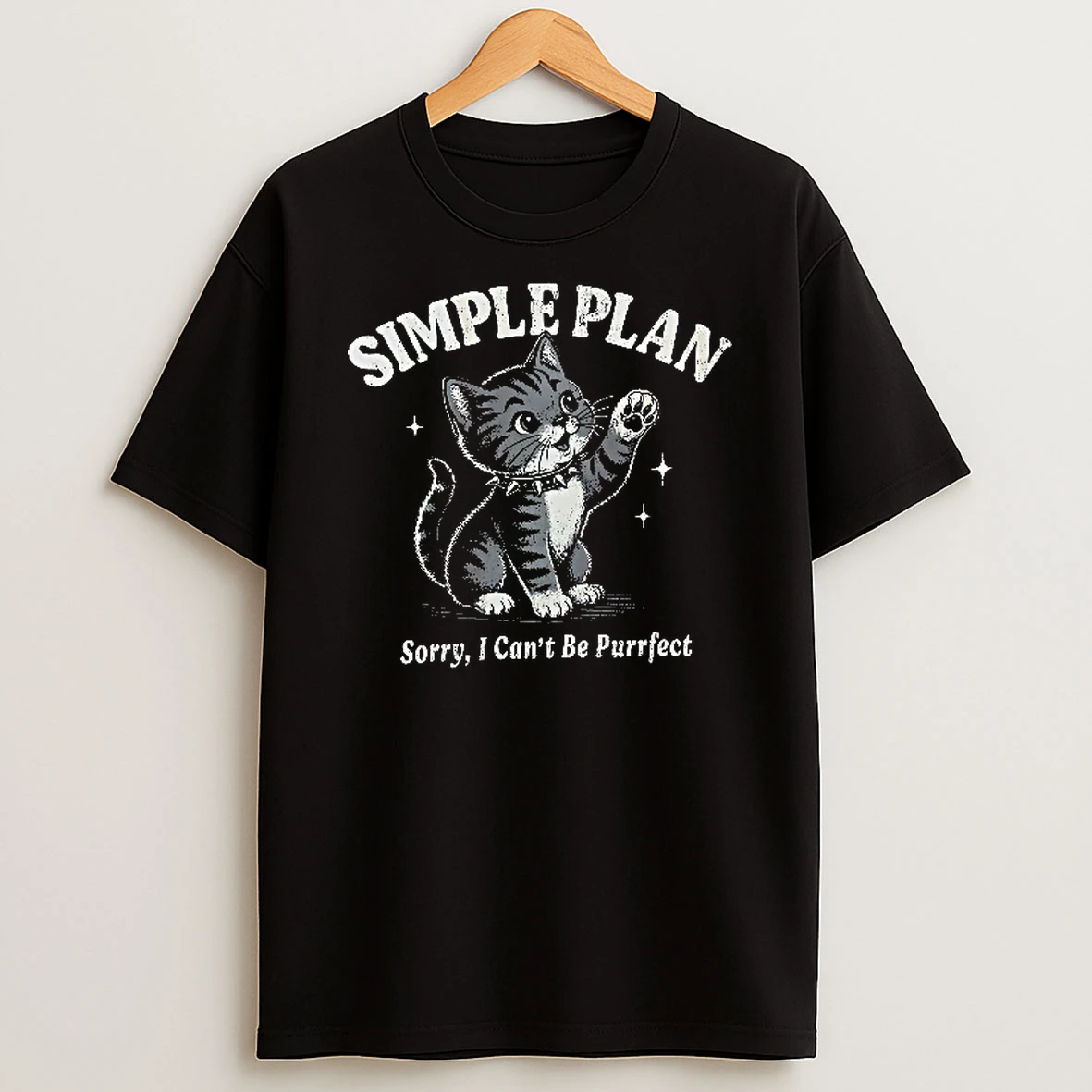 Officials Simple Plan Sorry I Cant Be Purrfect Retro Cute Kitten Spiked Collar Waving Youth T Shirt Sweatshirt