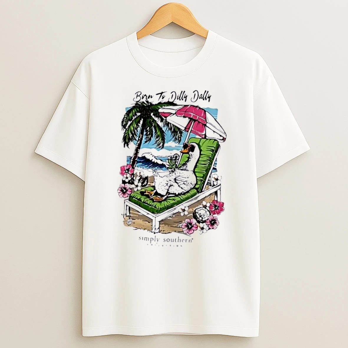 Officials Simply Southern Collection Born To Dilly Dally Cartoon Duck Sunglasses Beach Chair Umbrella White Womens T Shirt Sweatshirt