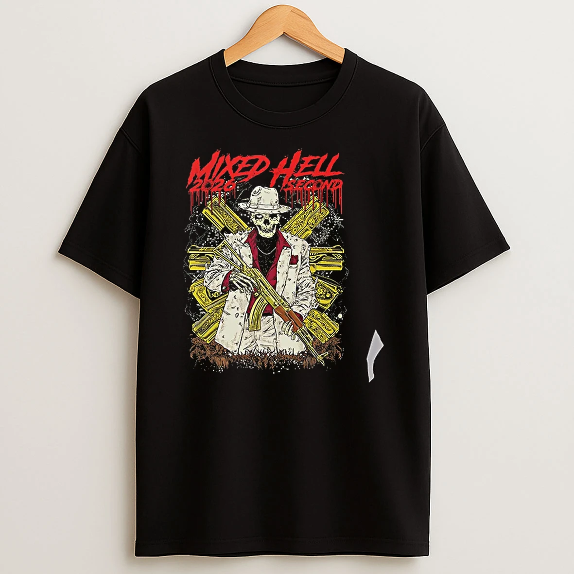 Officials Skeleton Gangster With Ak47 Mixed Hell 2026 Second Men Of Crime Fashion T Shirt Sweatshirt