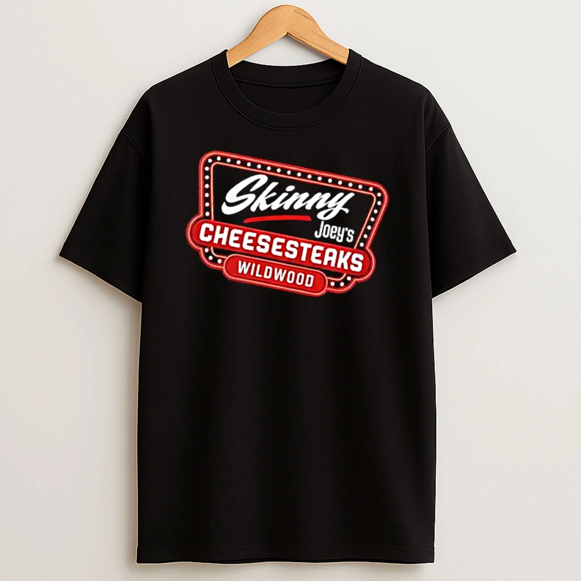 Officials Skinny Joeys Cheesesteaks Wildwood Retro Marquee Frame Bulb Lights Sign Mens T Shirt Sweatshirt