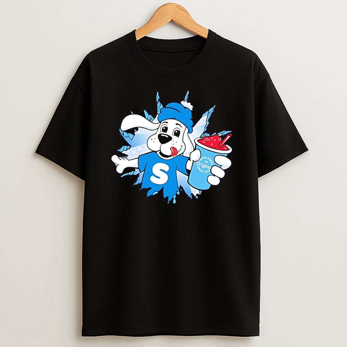 Officials Slush Puppie Mascot Dog S Logo Breaking Ice Slushie Black T Shirt Sweatshirt