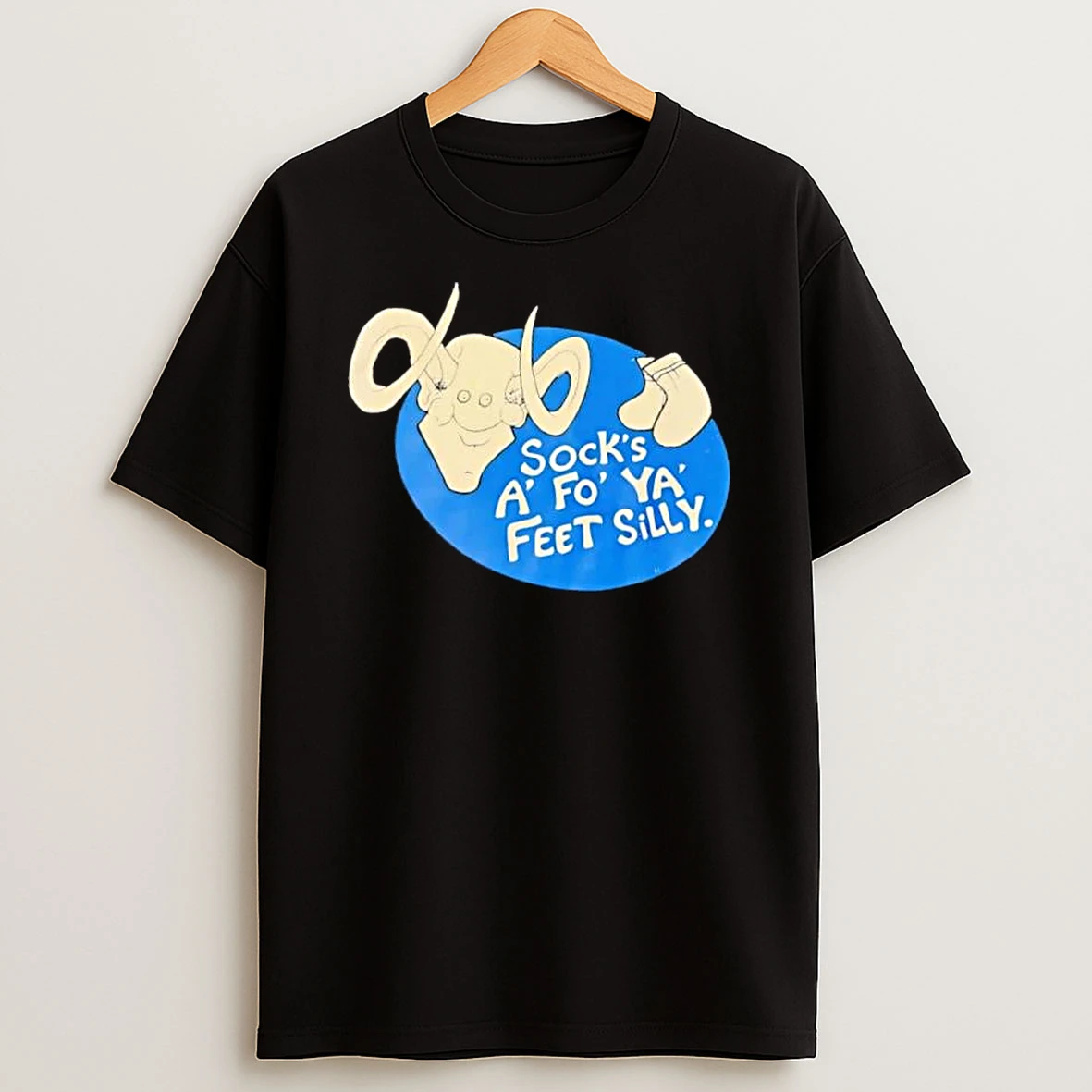 Officials Socks A Fo Ya Feet Silly Cartoon Smiling Ram Head Blue Oval Mens T Shirt Sweatshirt