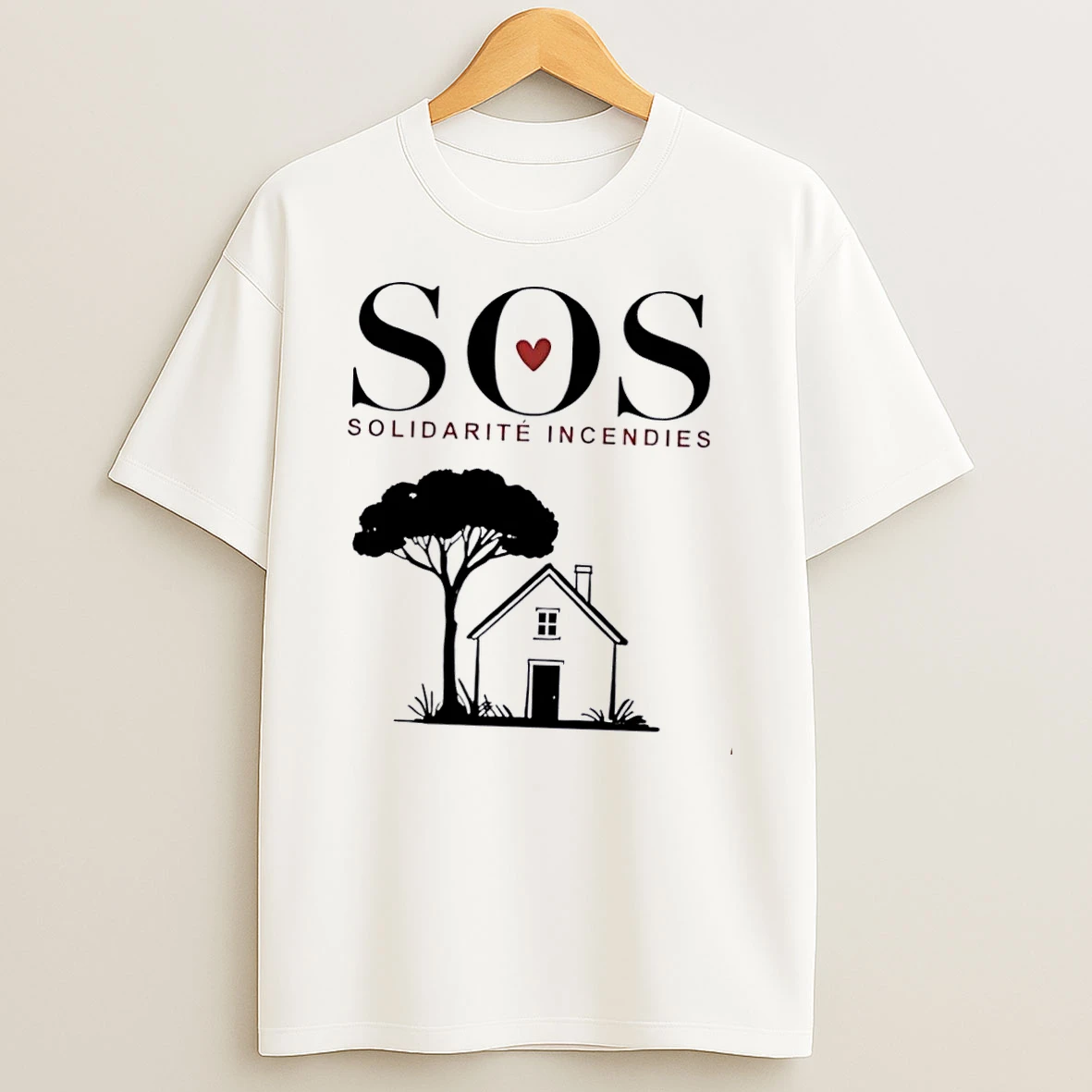Officials Sos Solidarite Incendies Red Heart Pine Tree House White Womens T Shirt Sweatshirt