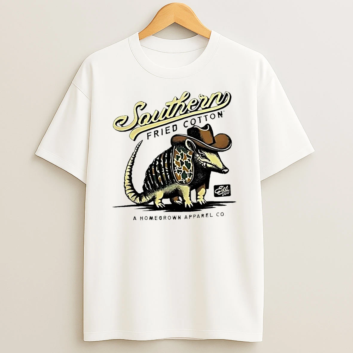 Officials Southern Fried Cotton A Homegrown Co Est 2012 Camo Armadillo Cowboy Hat T Shirt Sweatshirt