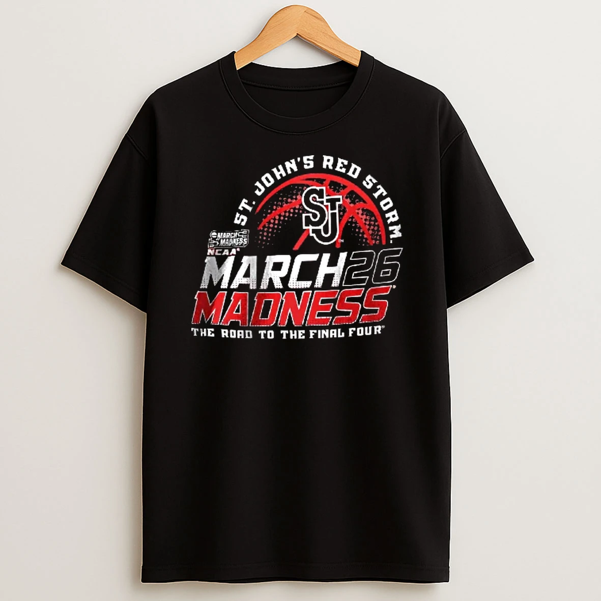 Officials St Johns Red Storm Ncaa March 26 Madness The Road To Final Four Halftone Basketball Sj Logo Youth T Shirt Sweatshirt