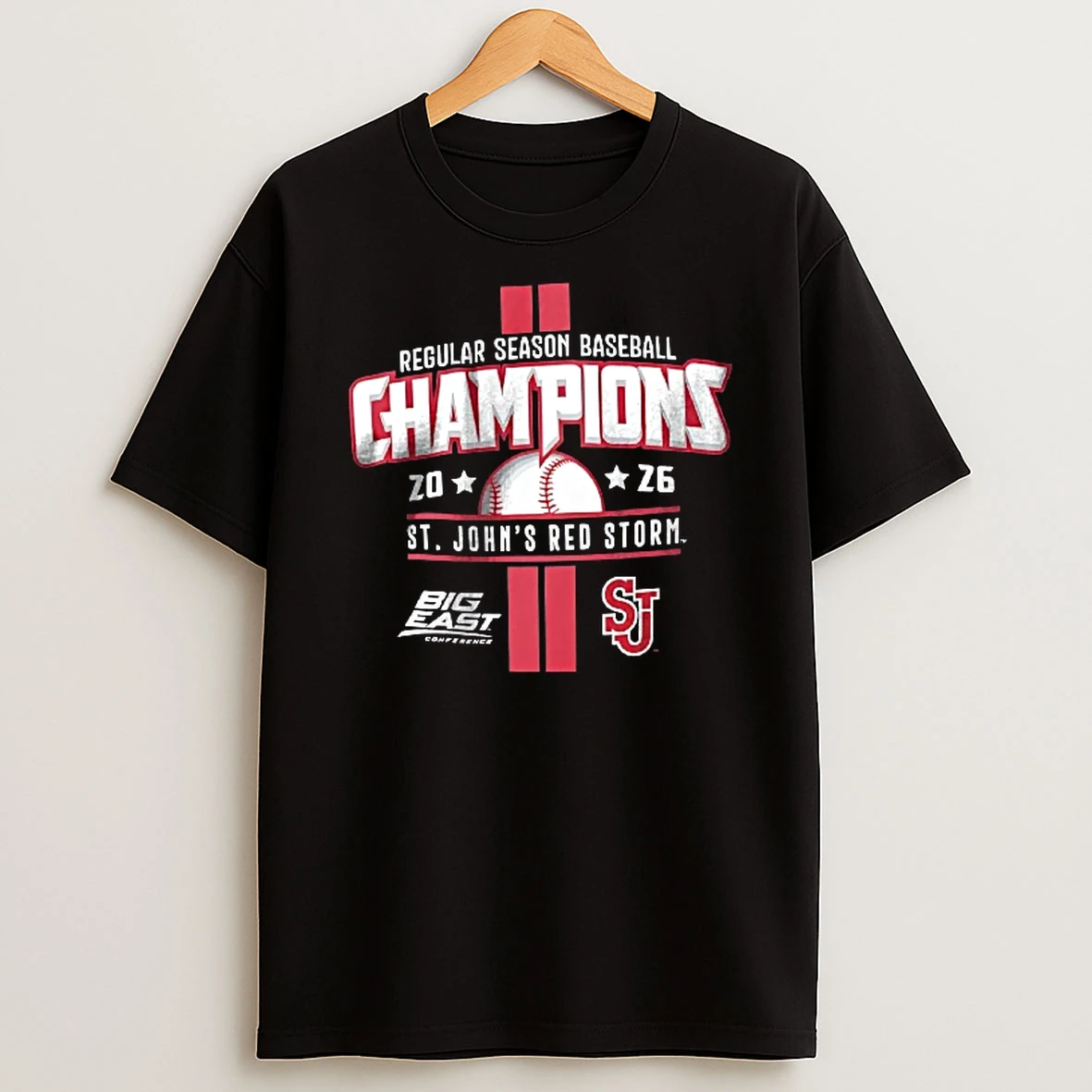 Officials St Johns Red Storm Ncaa Regular Season Baseball Champions 2026 Big East Conference Ball Graphic Vertical Stripes Youth T Shirt Sweatshirt