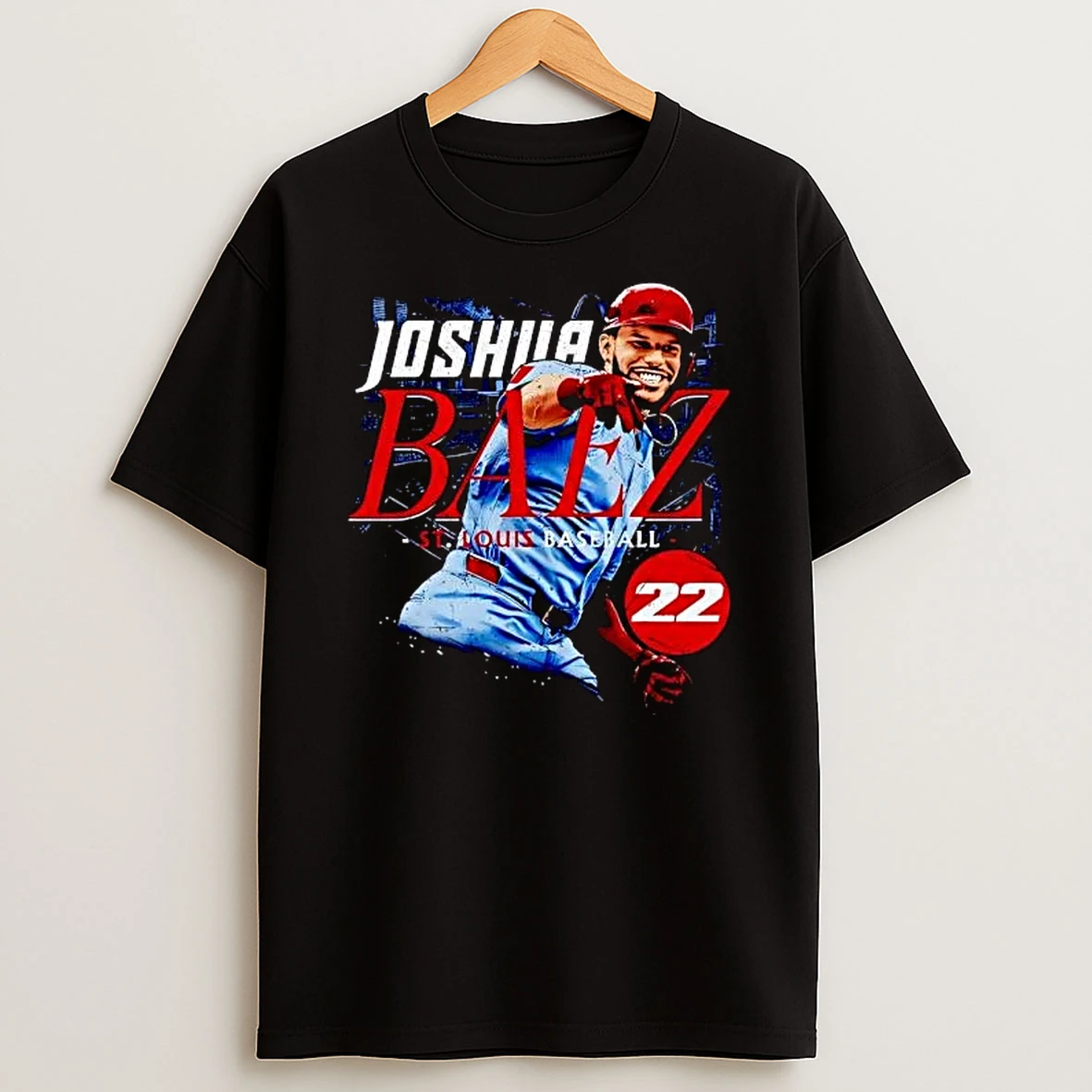 Officials St Louis Baseball Mlb Joshua Baez 22 Distressed Player Photo Pointing Red Helmet T Shirt Sweatshirt